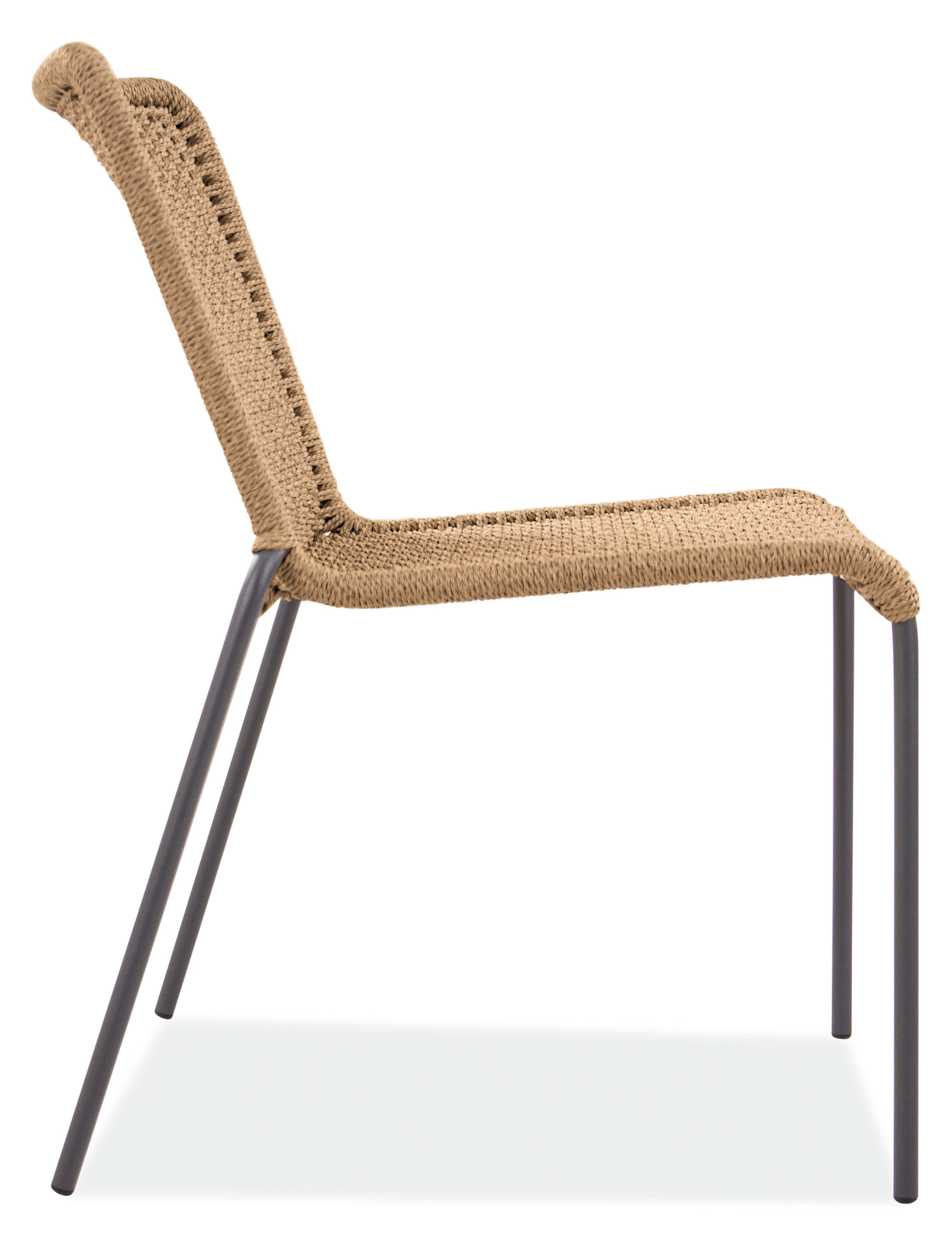 Side view of Clea Outdoor Side Chair in natural cording with black legs.