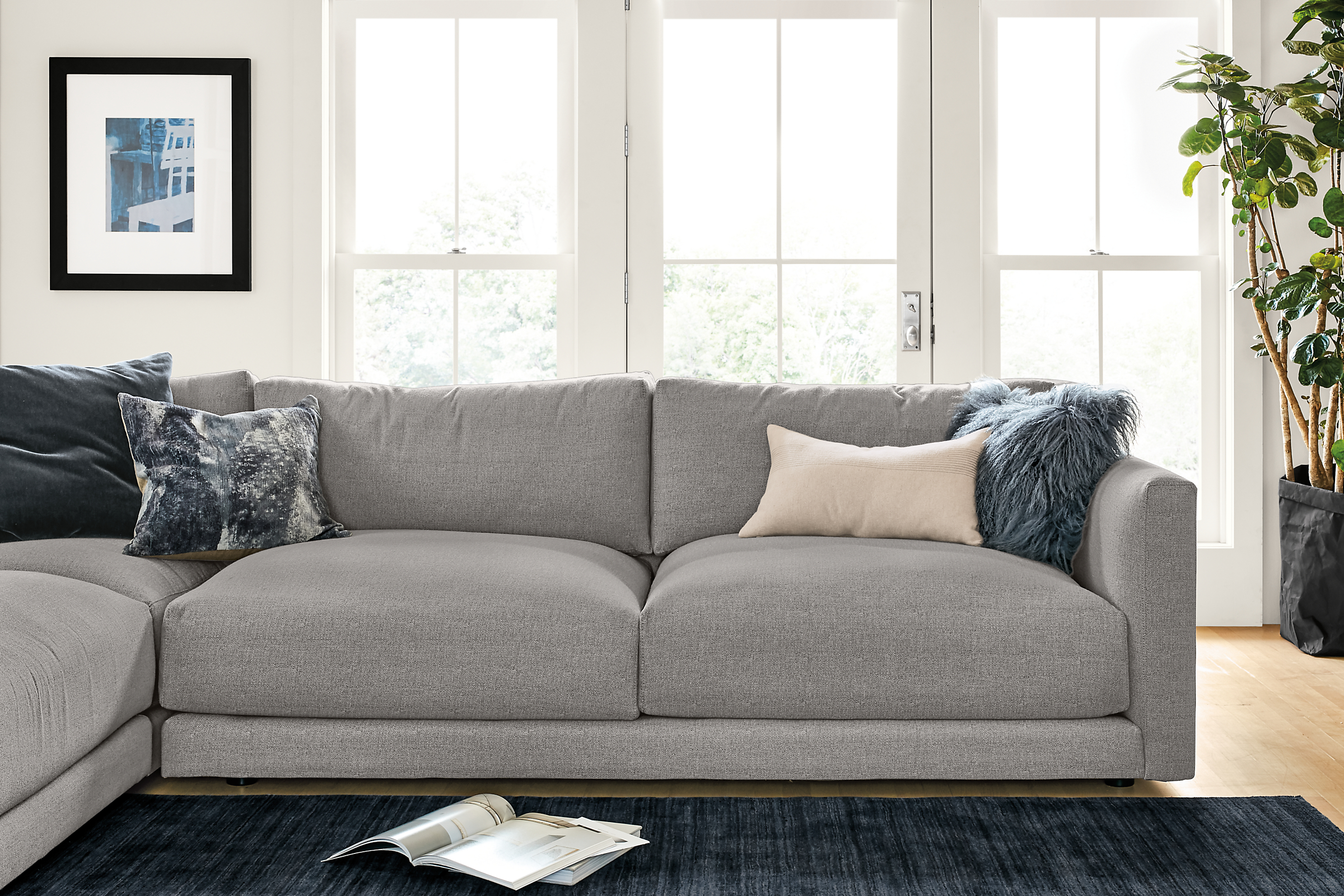 Close up of Clemens extra deep sectional in hines fabric.