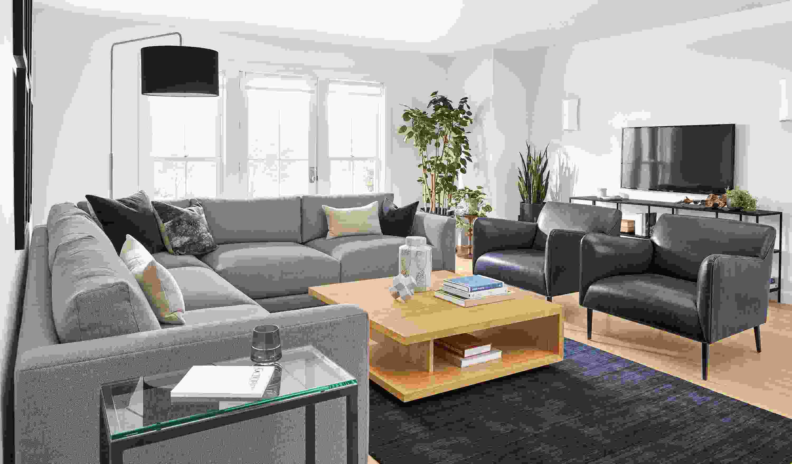 Detail of Clemens extra deep sectional in hines fabric.