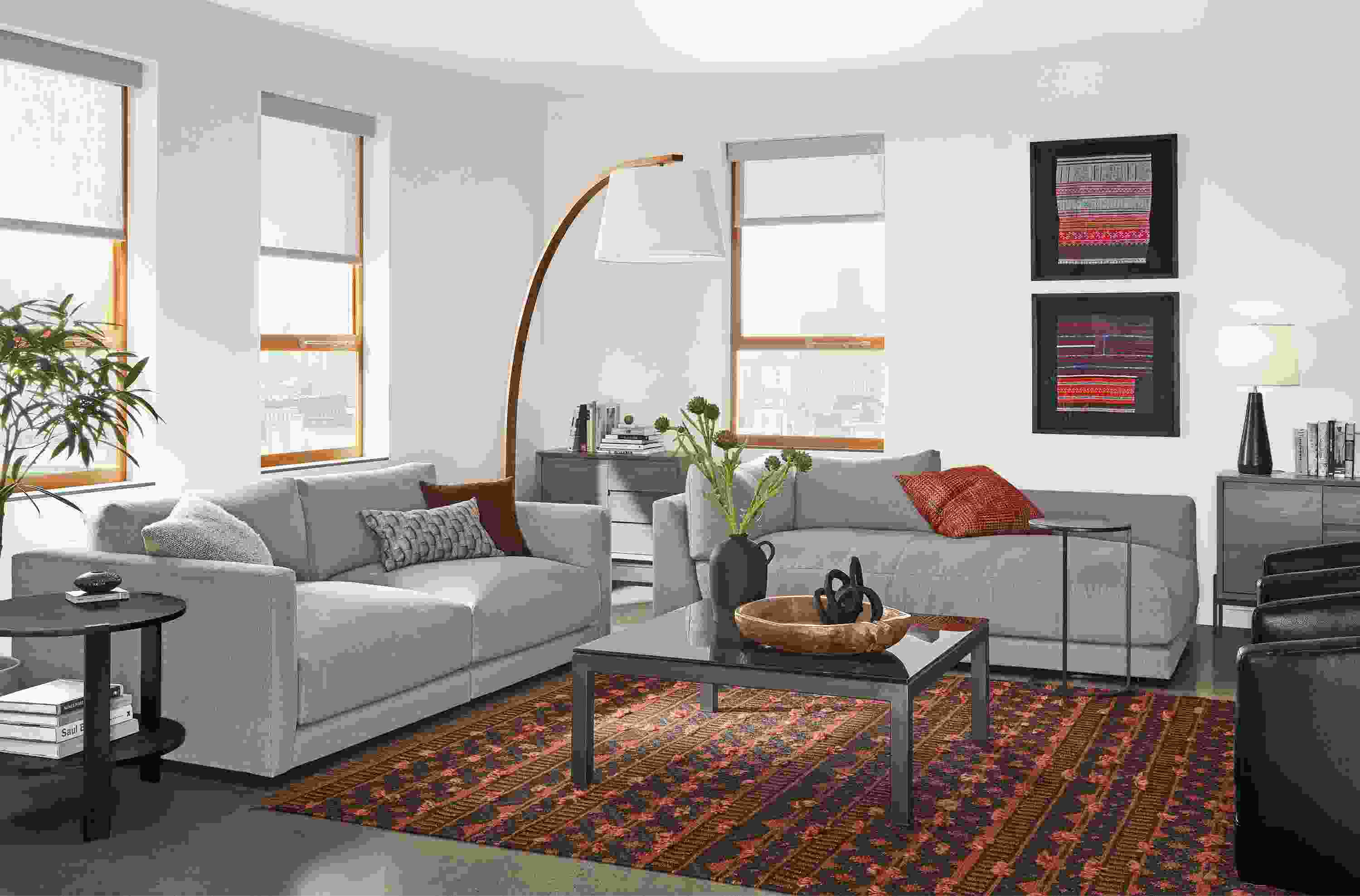 Detail of Clemens extra deep sofa and Clemens extra deep chaise in living room.
