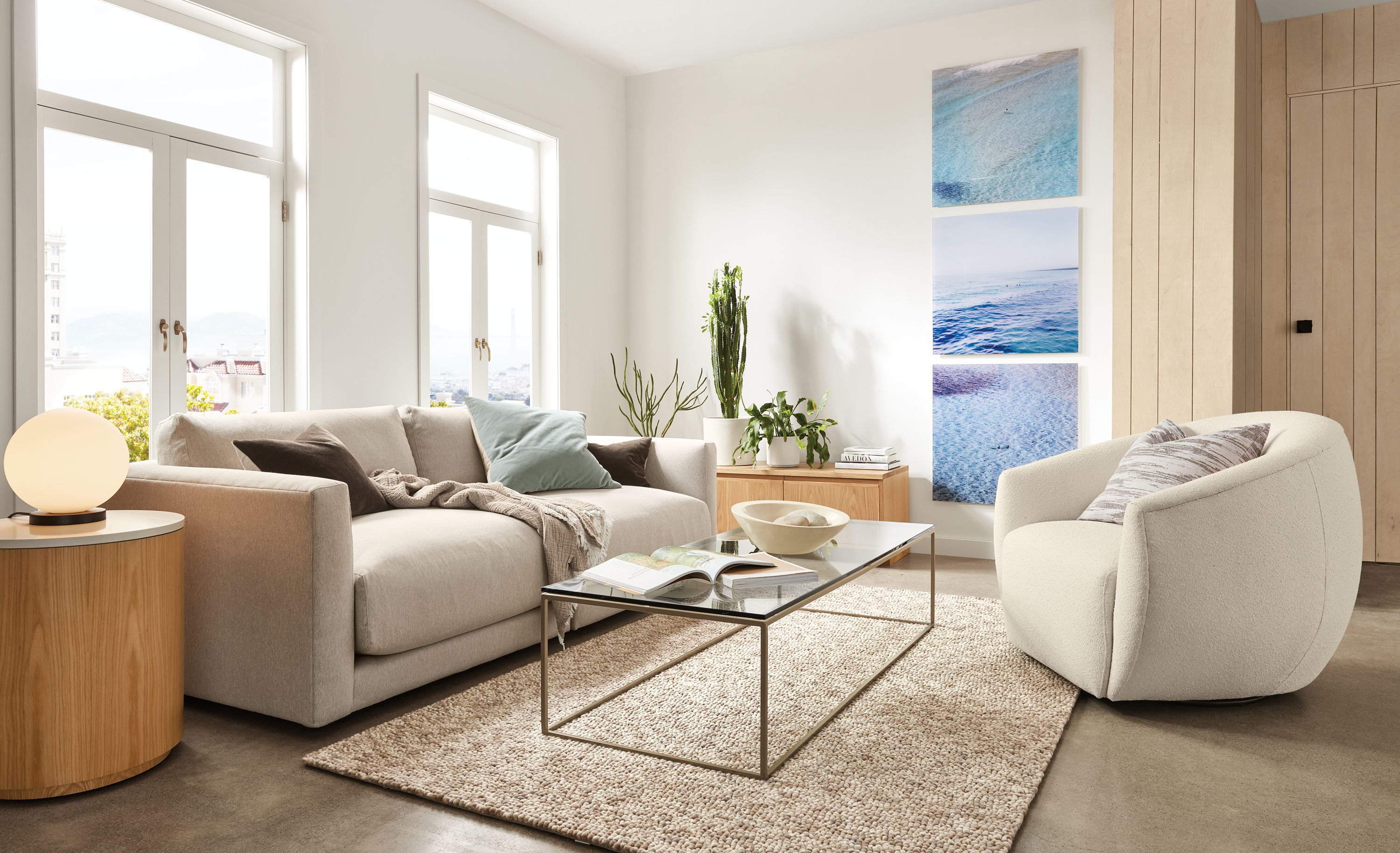 Close-up of a Clemens Extra Deep sofa with a Liam end table.