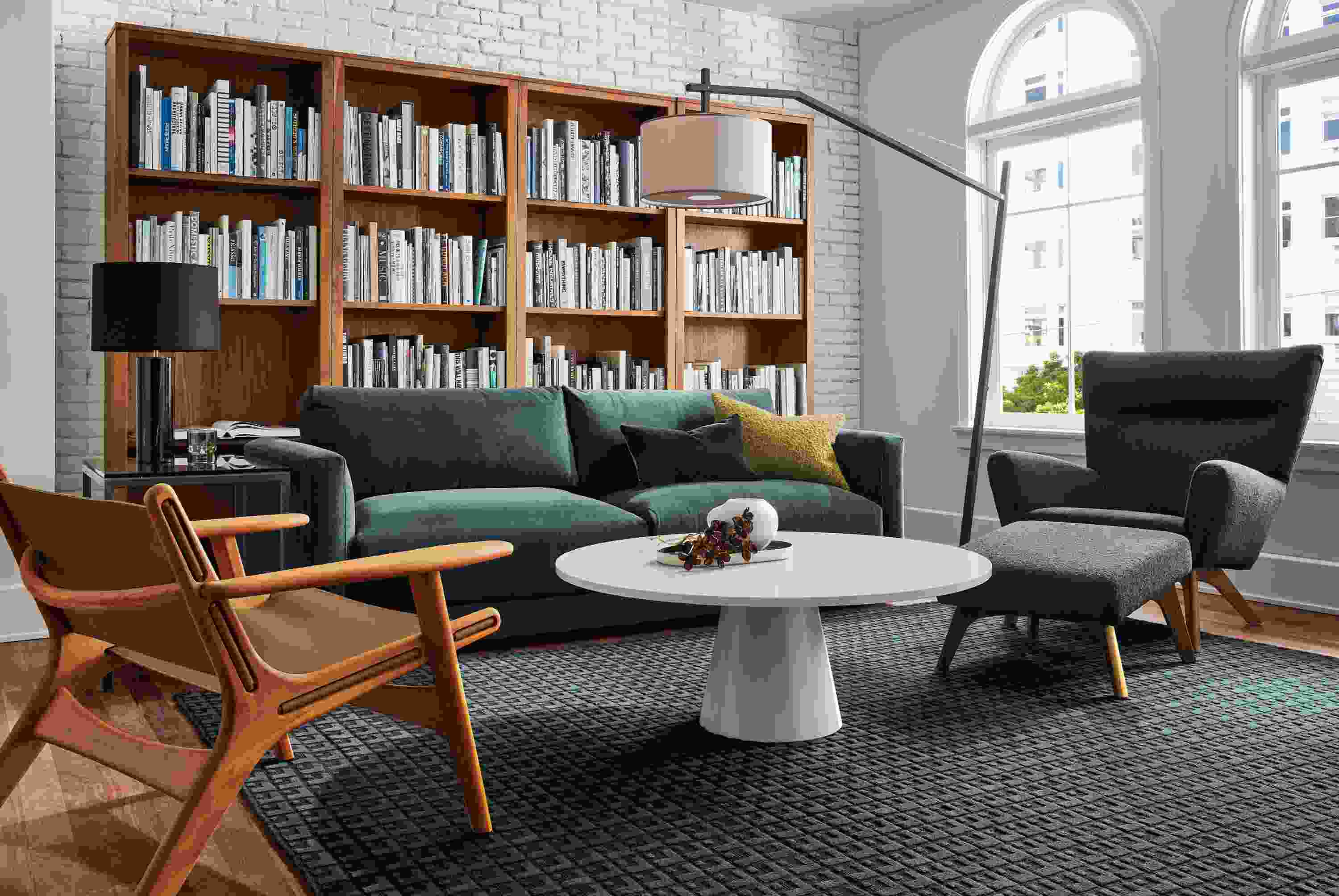 Living room setting with Clemens sofa, Boden chair, Lars chair, Decker coffee table.