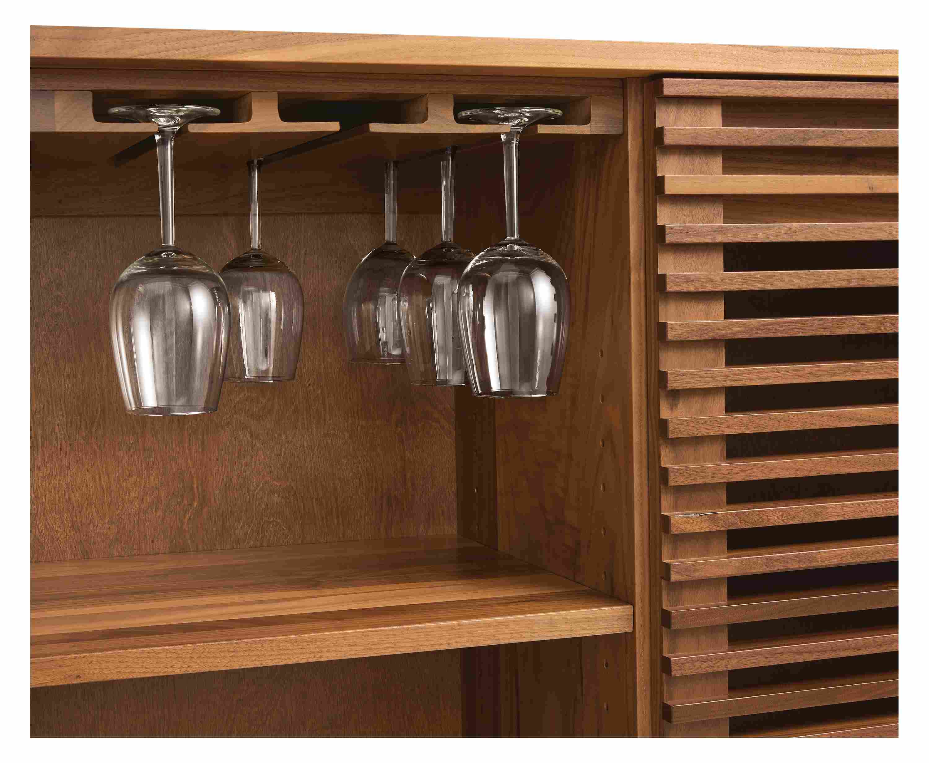 Detail of Coles 40w 16d 38h Two-Door Bar Cabinet in Walnut.