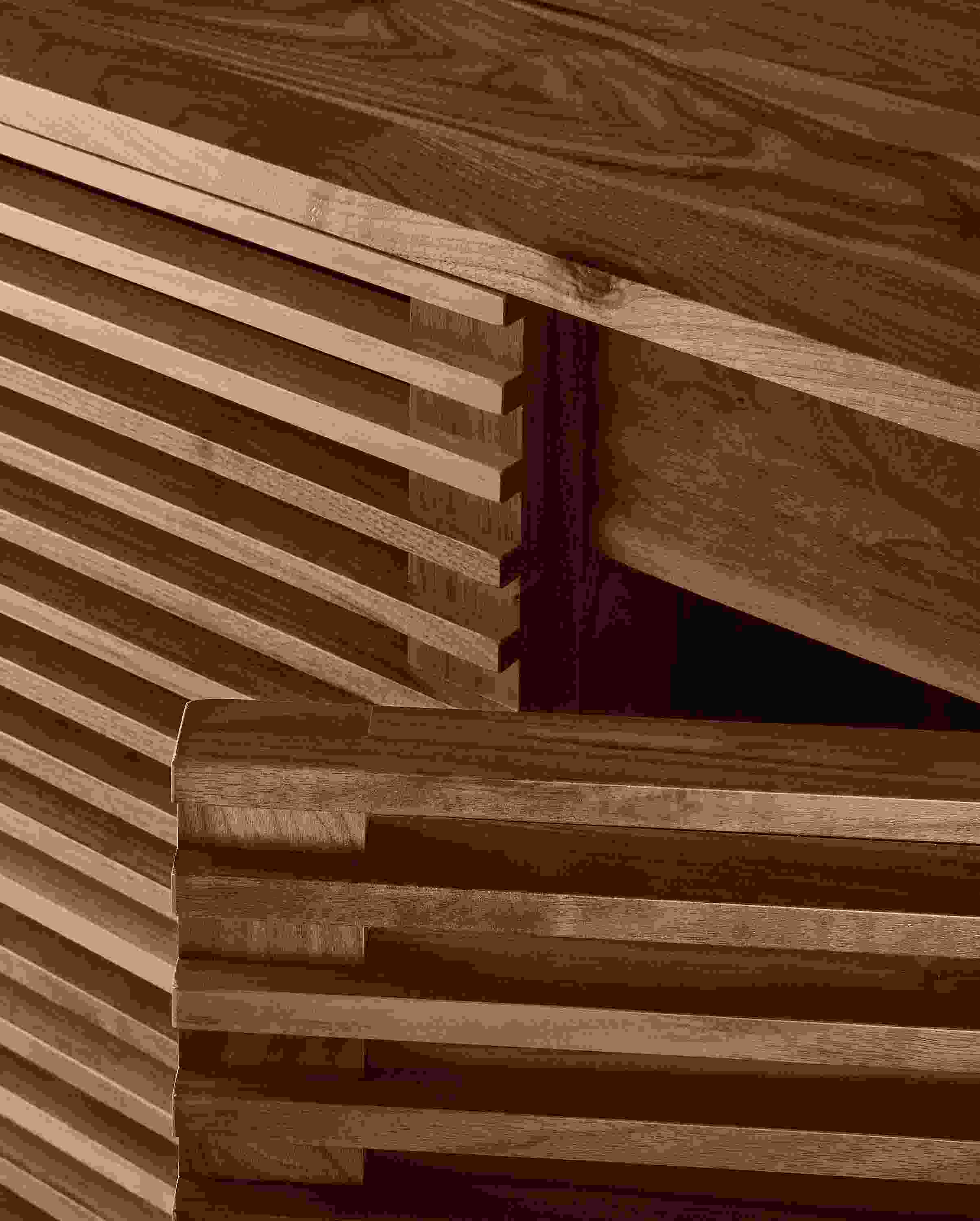 Close-up of Coles bar cabinet doors in walnut.