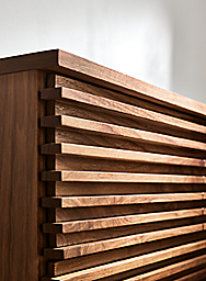 Close up of drawers on Coles 72-wide ten-drawer dresser in walnut.