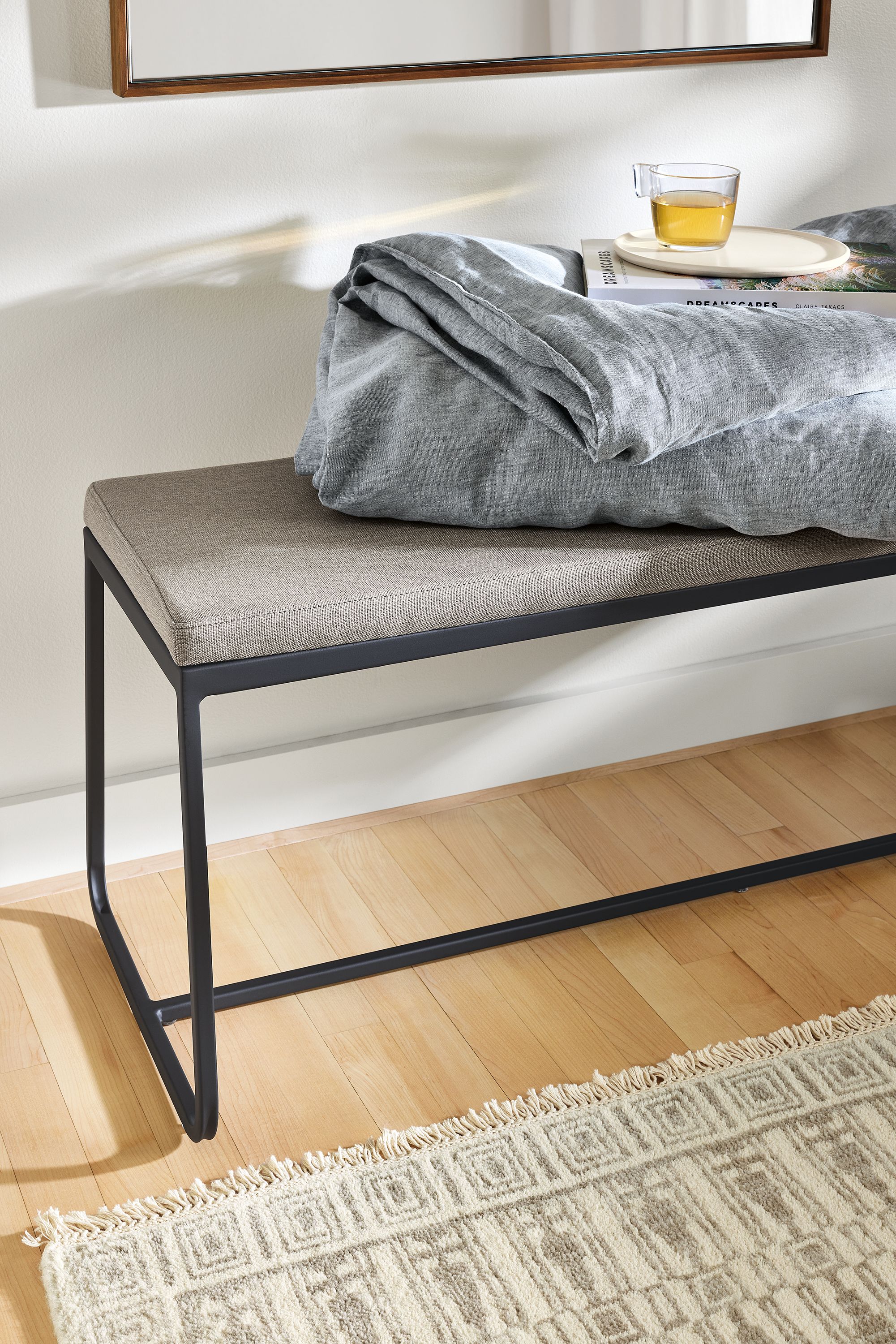 48"w bench in Pelham cement fabric with graphite base