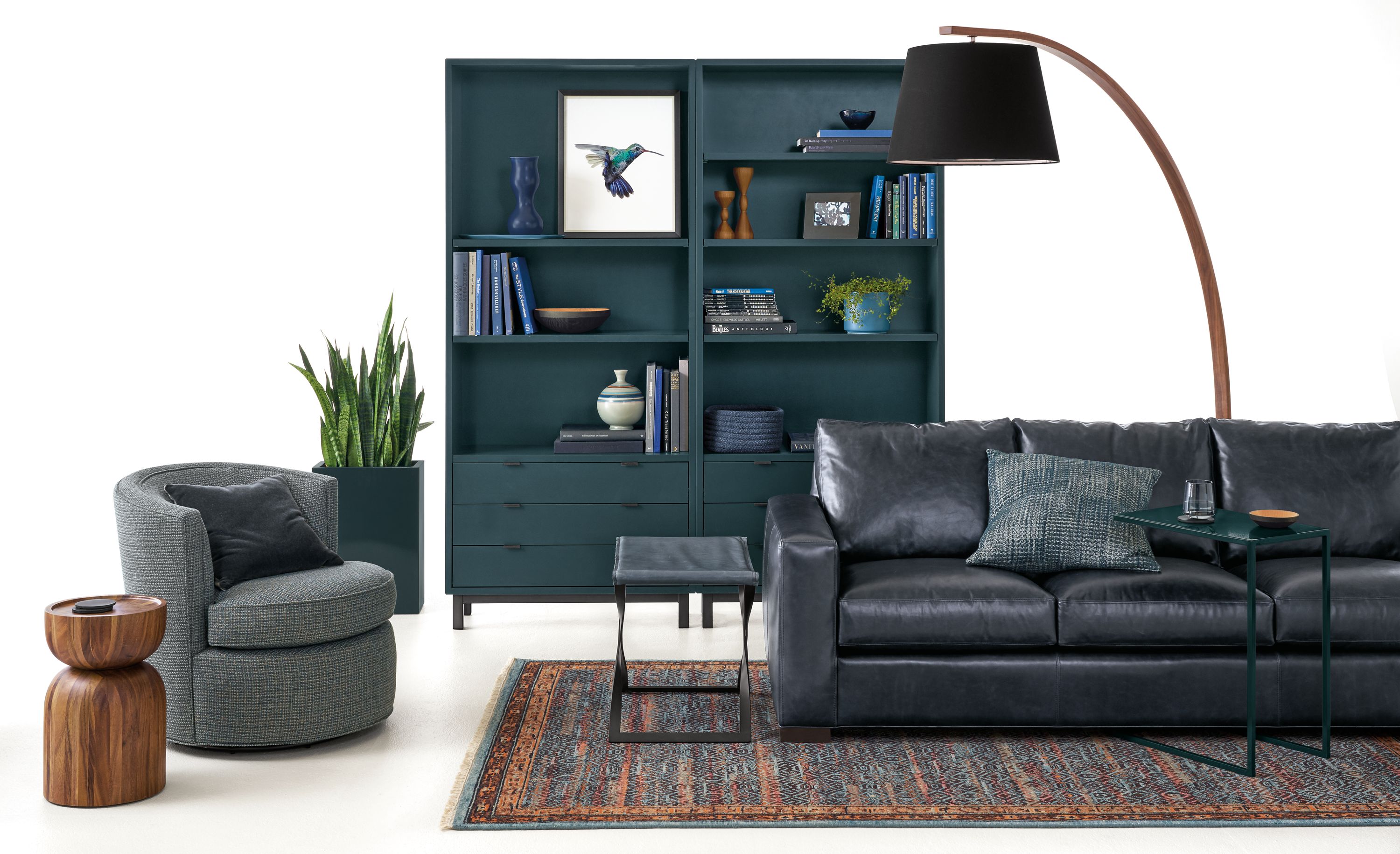 Living room setting of Slate color story.