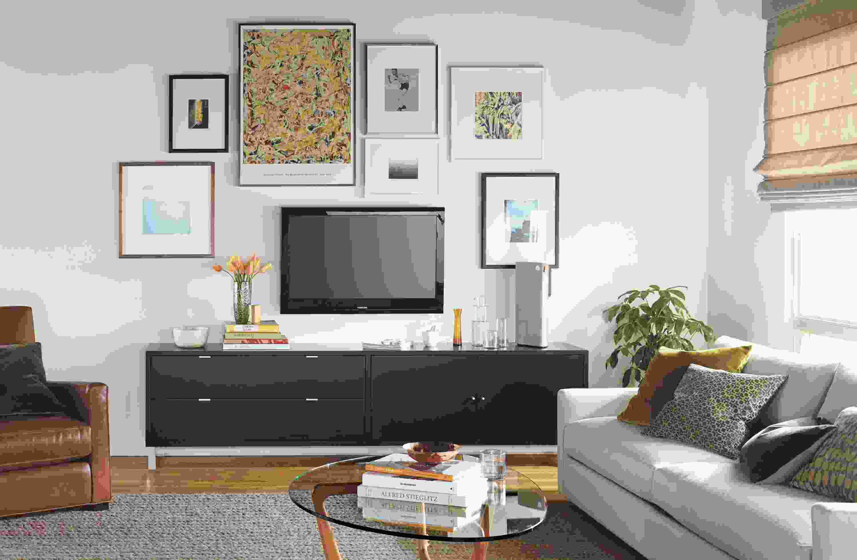 Living room custom four insert cabinet.