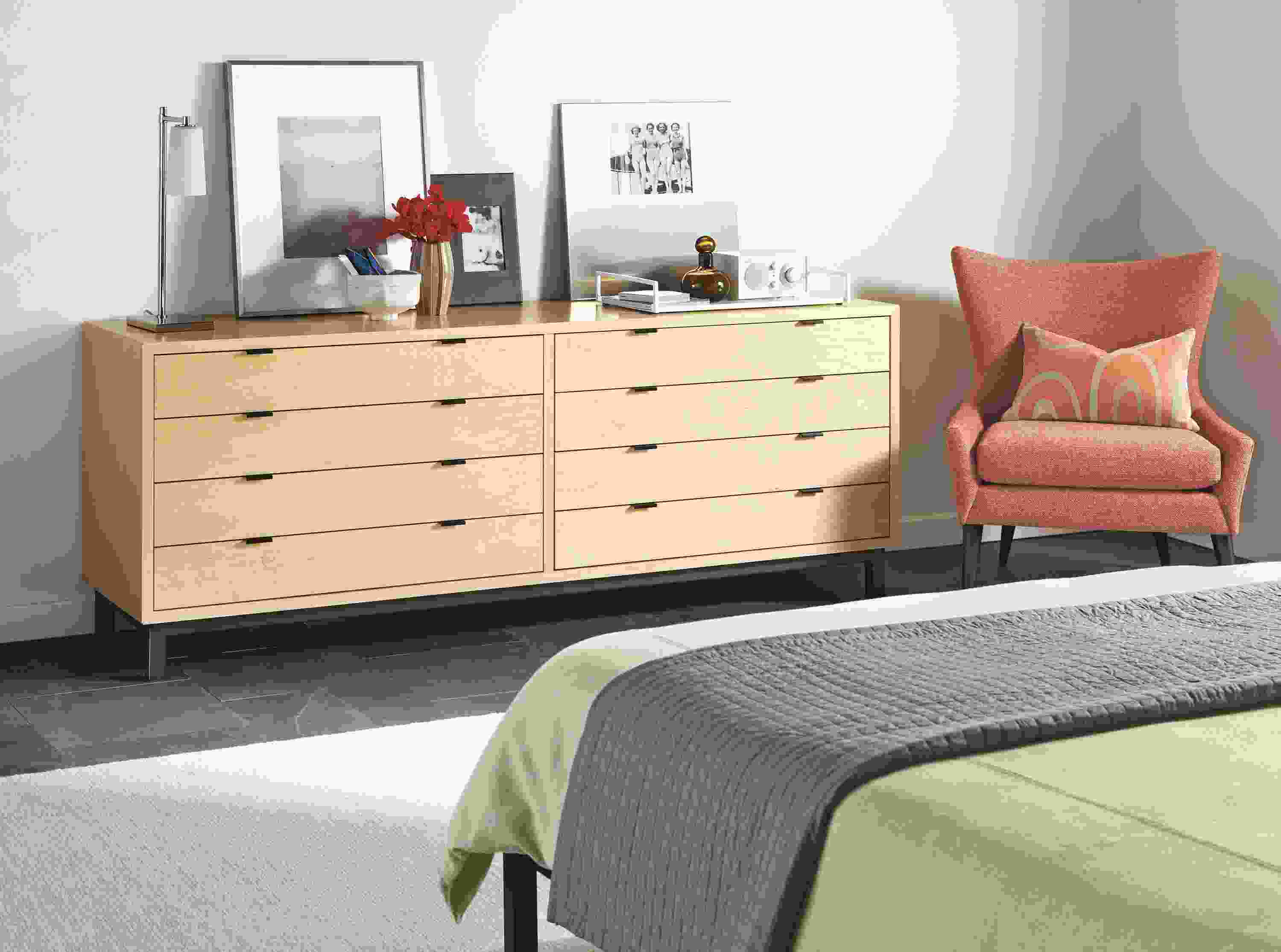 Bedroom with Copenhagen modular cabinet in maple.