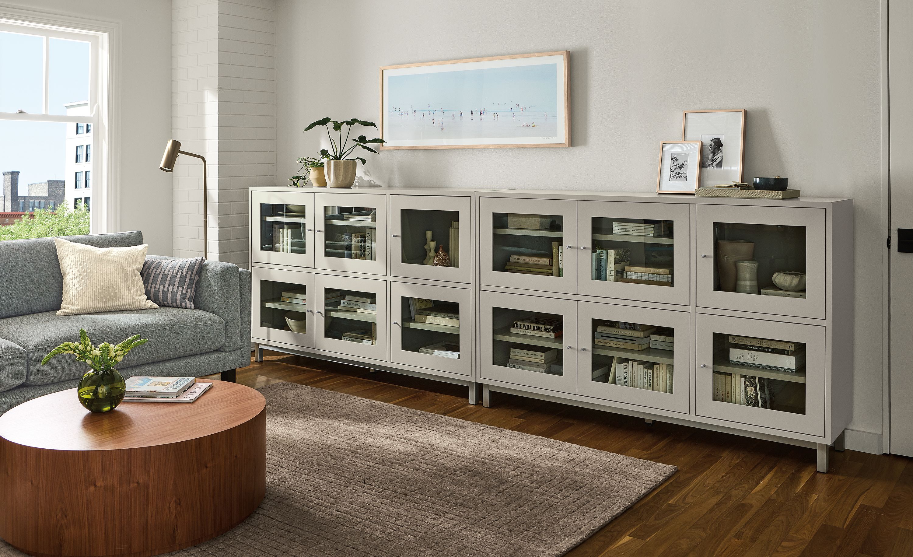 Two 70w 16d 44h cabinets in taupe with stainless steel base