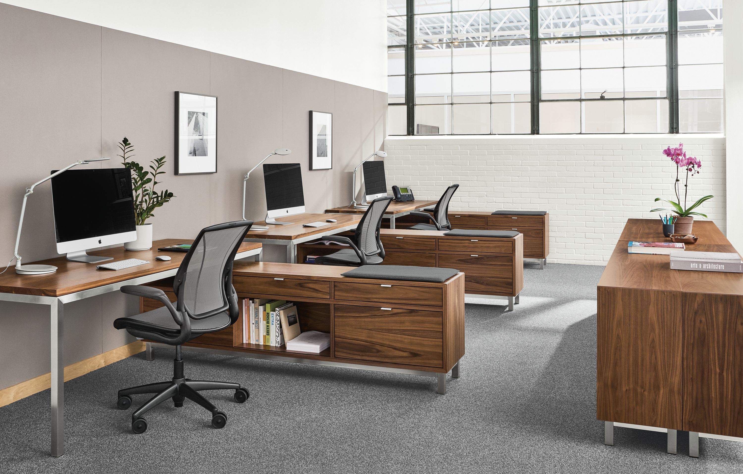 80w right-file drawer benches with cushion in walnut/stainless steel