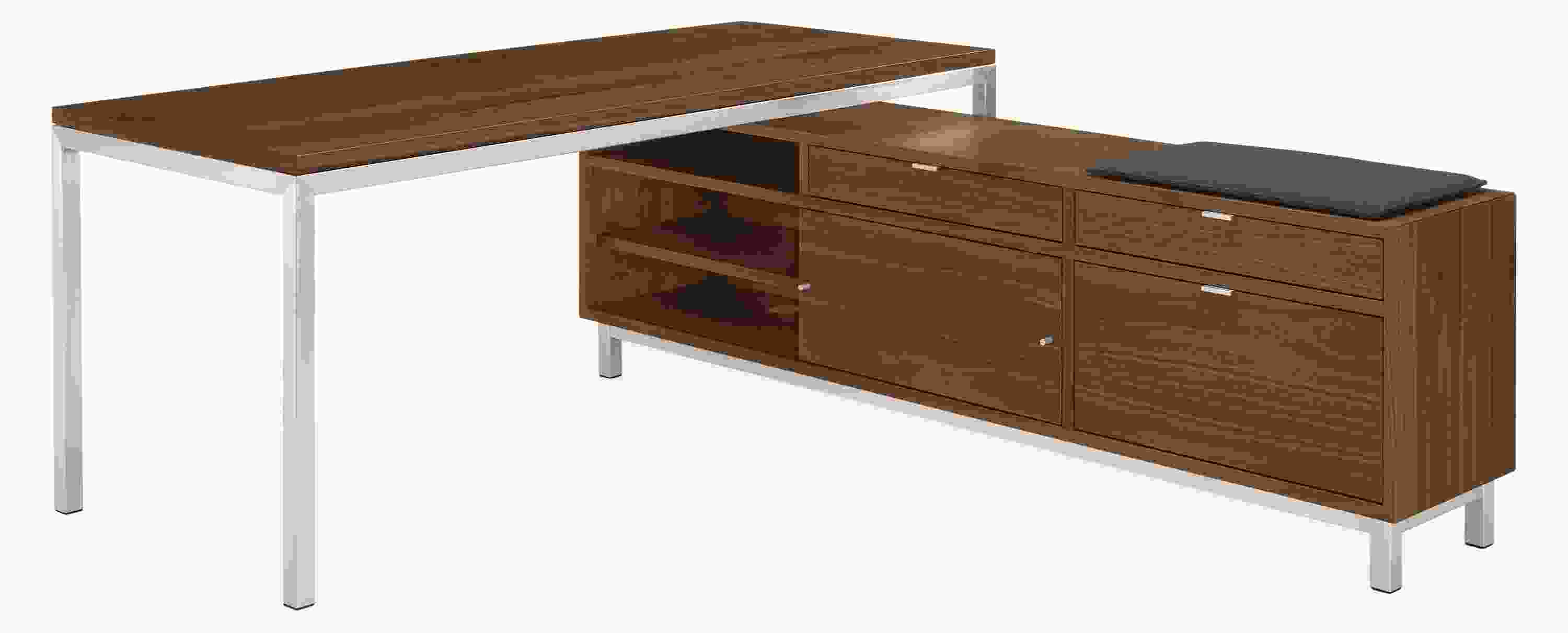 Copenhagen 80w 16d 25h Right-File Drawer Bench with Cushion and Parsons 72w 30d 29h Table.