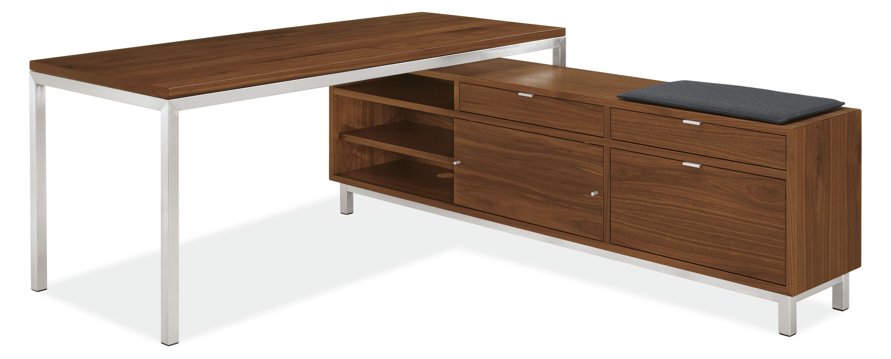 Copenhagen 80w 16d 25h Right-File Drawer Bench with Cushion and Parsons 72w 30d 29h Table.