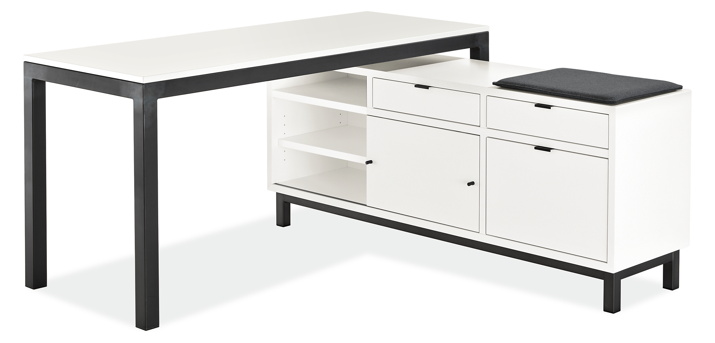 Copenhagen 60w 16d 25h Right-File Drawer Bench with Cushion and Parsons 60w 24d 29h Table.
