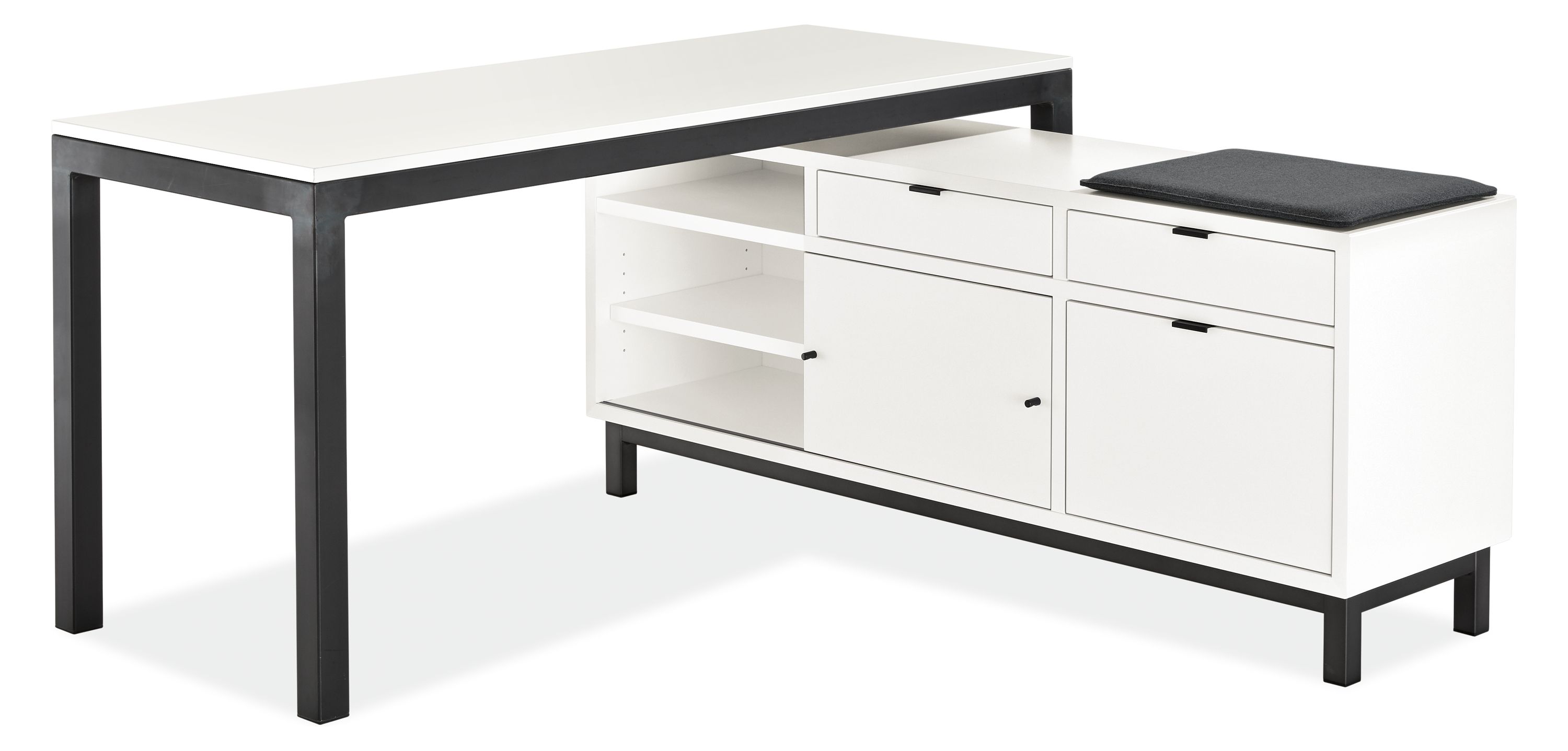 Copenhagen 60w 16d 25h Right-File Drawer Bench with Cushion and Parsons 60w 24d 29h Table.