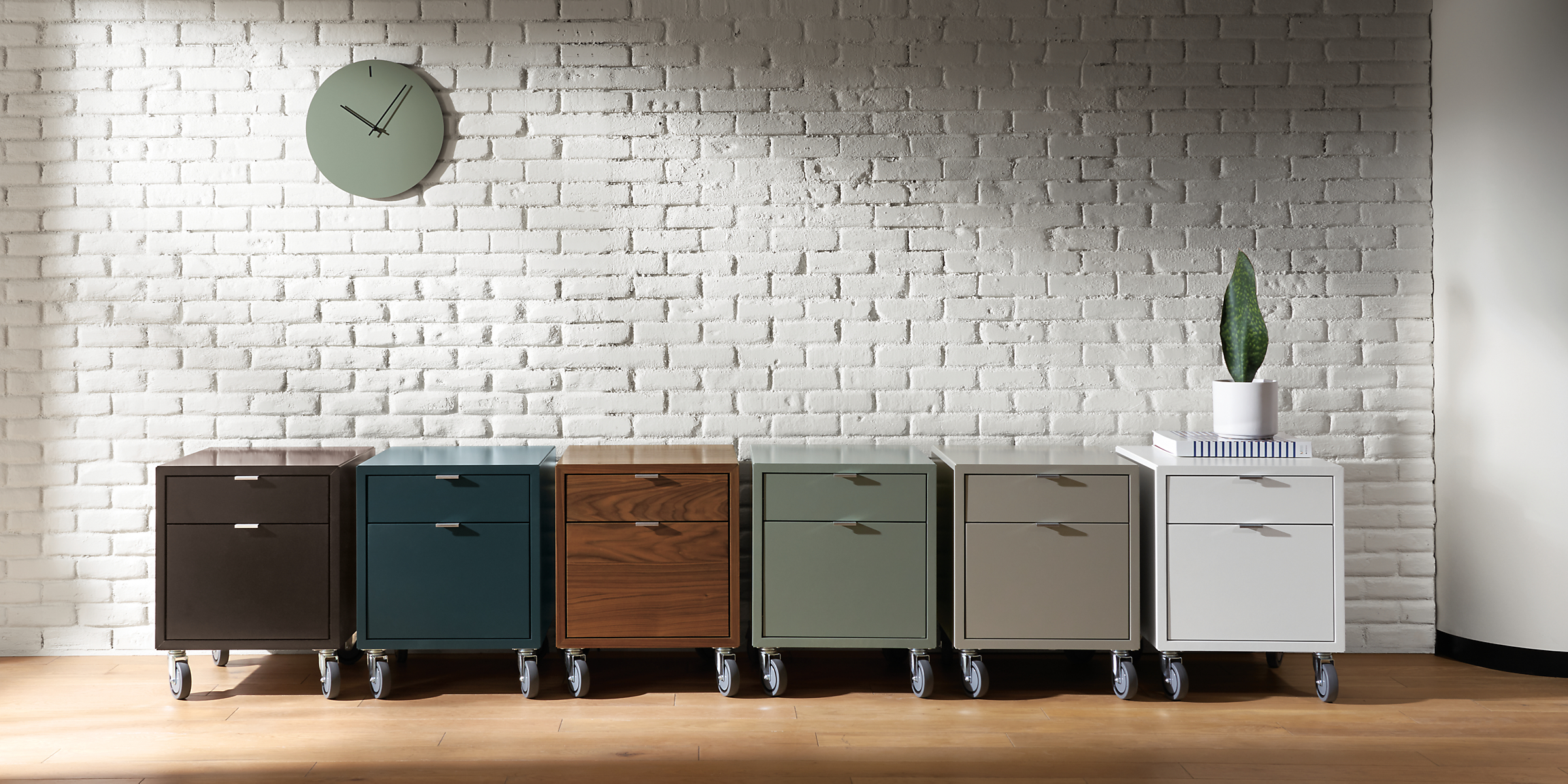 Copenhagen 19w 20d 24h File Cabinet in various colors with Tempo 16 diam Wall Clock.