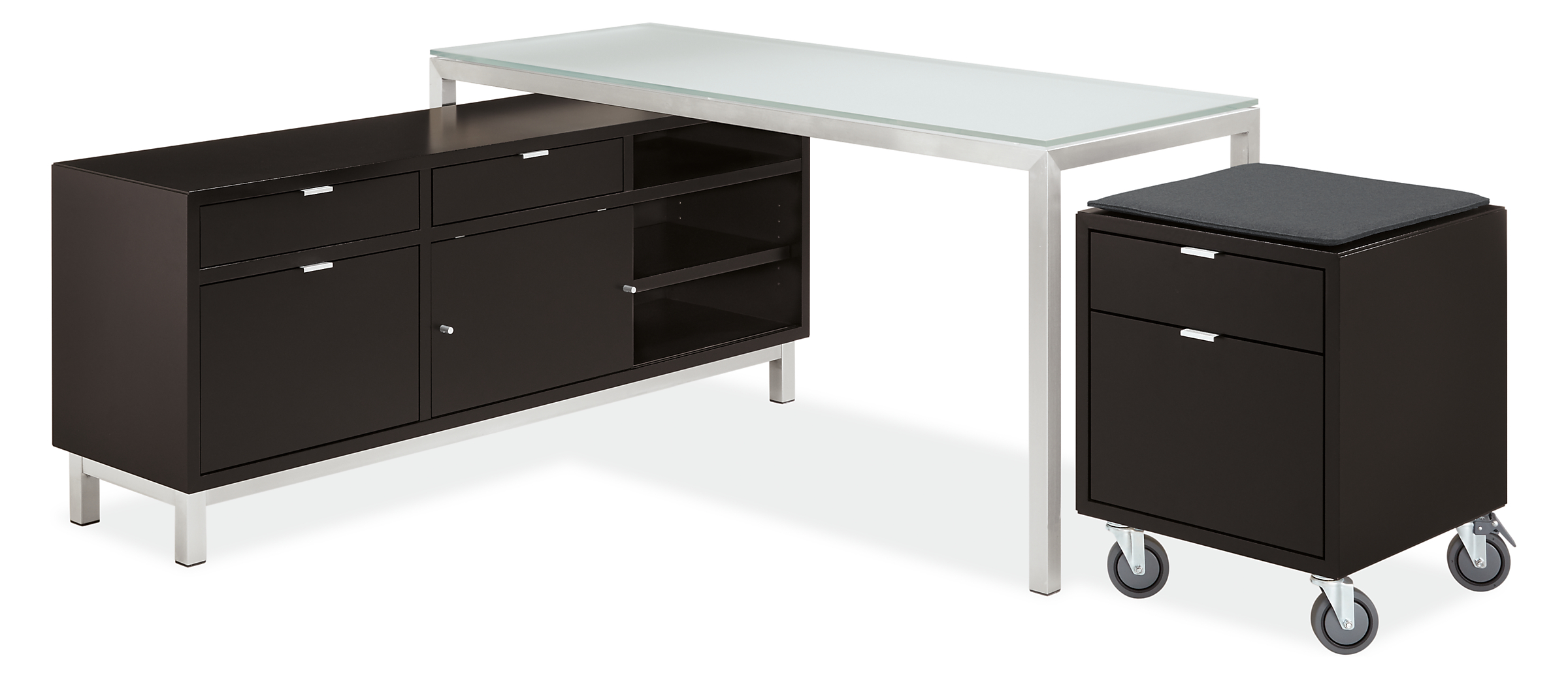 Copenhagen 60w 16d 25h Left-File Drawer Bench with Parsons Stainless Steel Desk