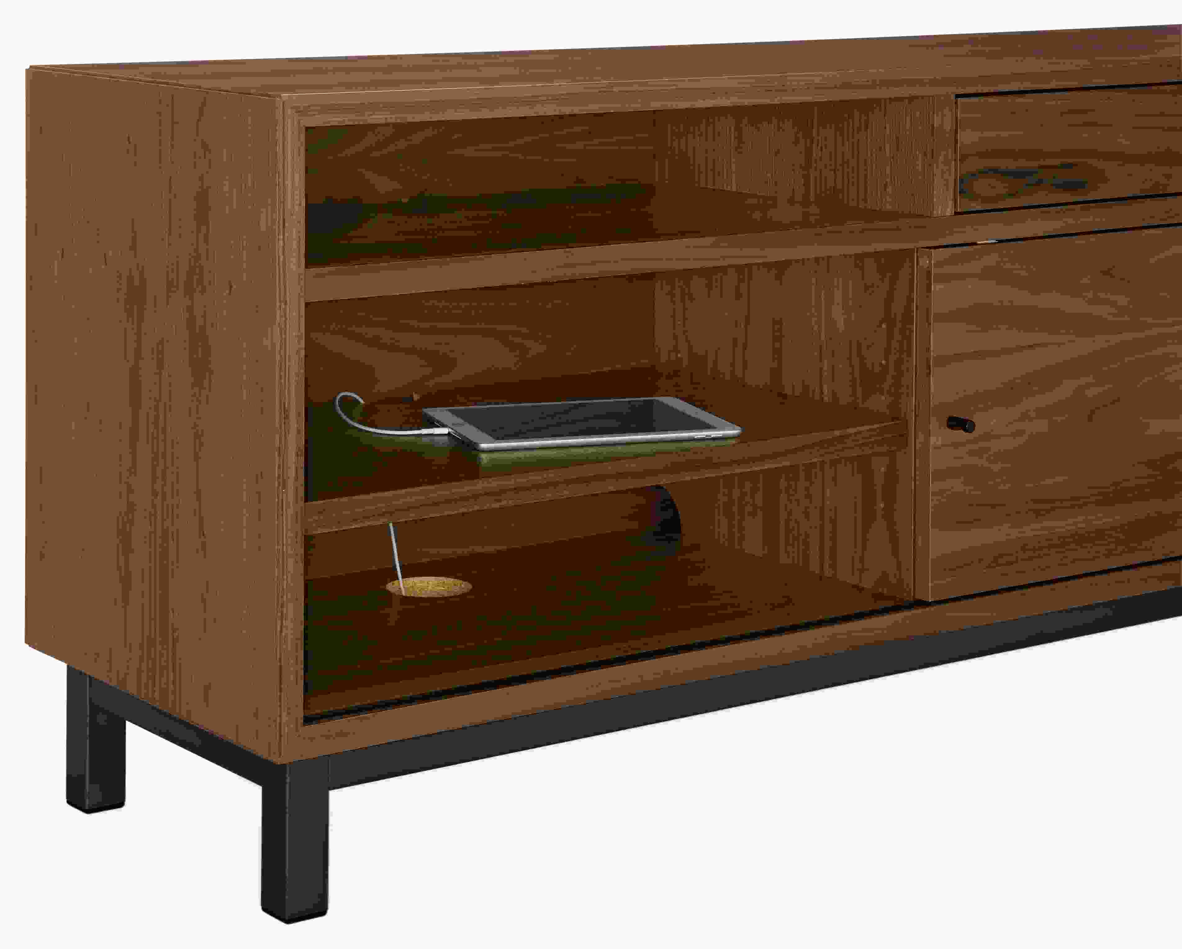 Detail of Copenhagen 80-wide Right-File Drawer Bench in Walnut.