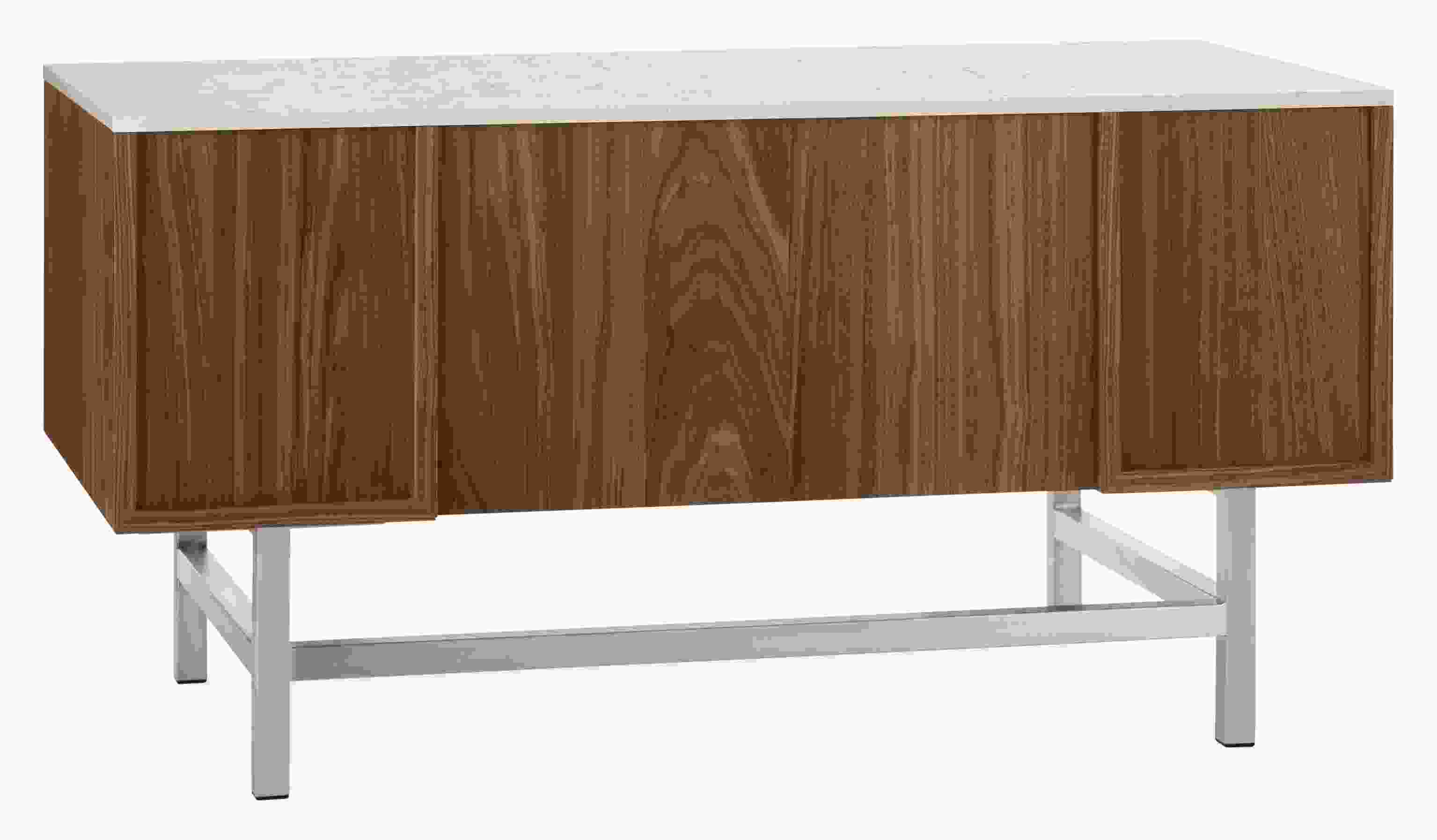 Back view of Copenhagen 60-wide Desk in Walnut with Marbled White Quartz top.