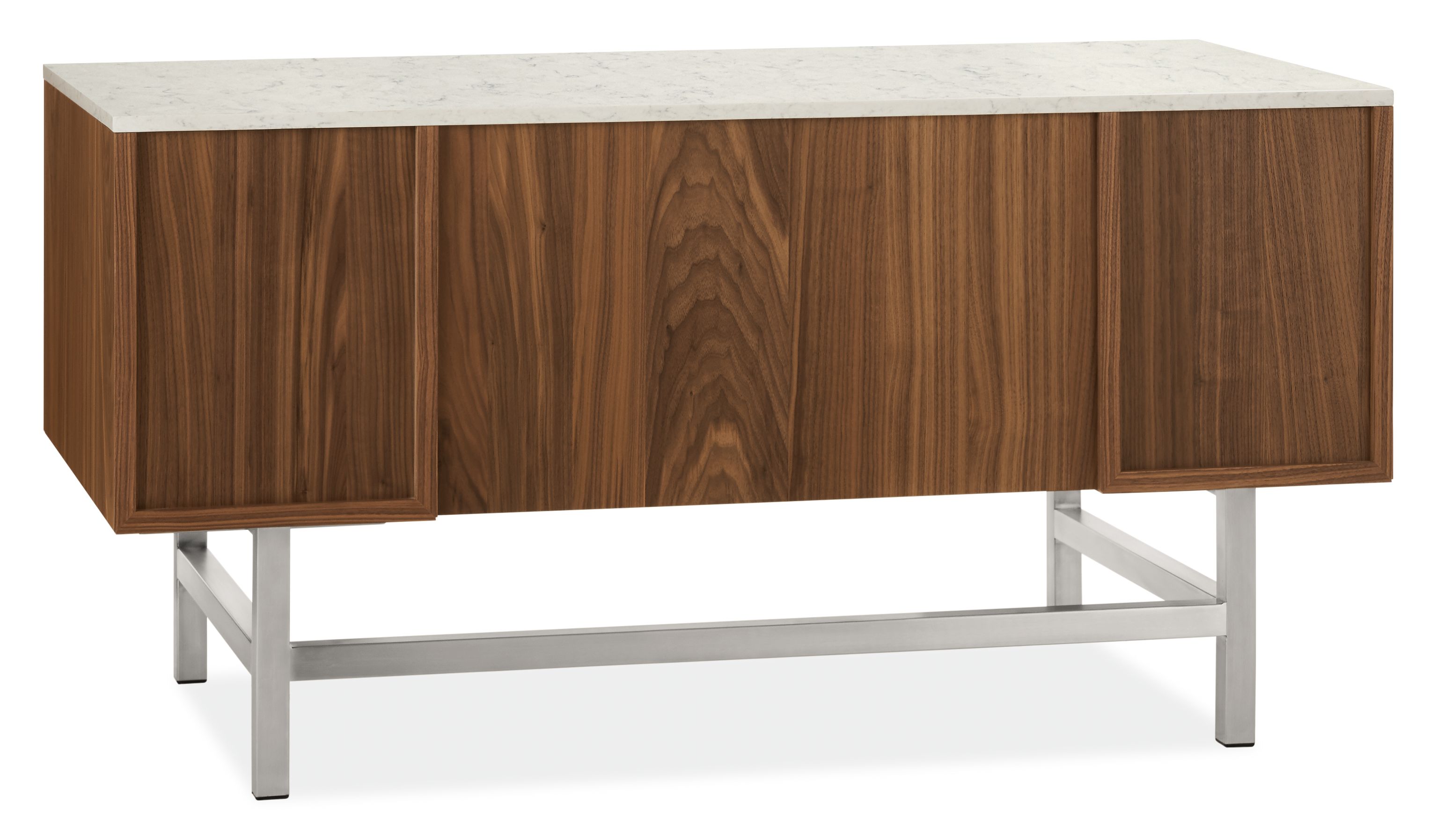 Back view of Copenhagen 60-wide Desk in Walnut with Marbled White Quartz top.