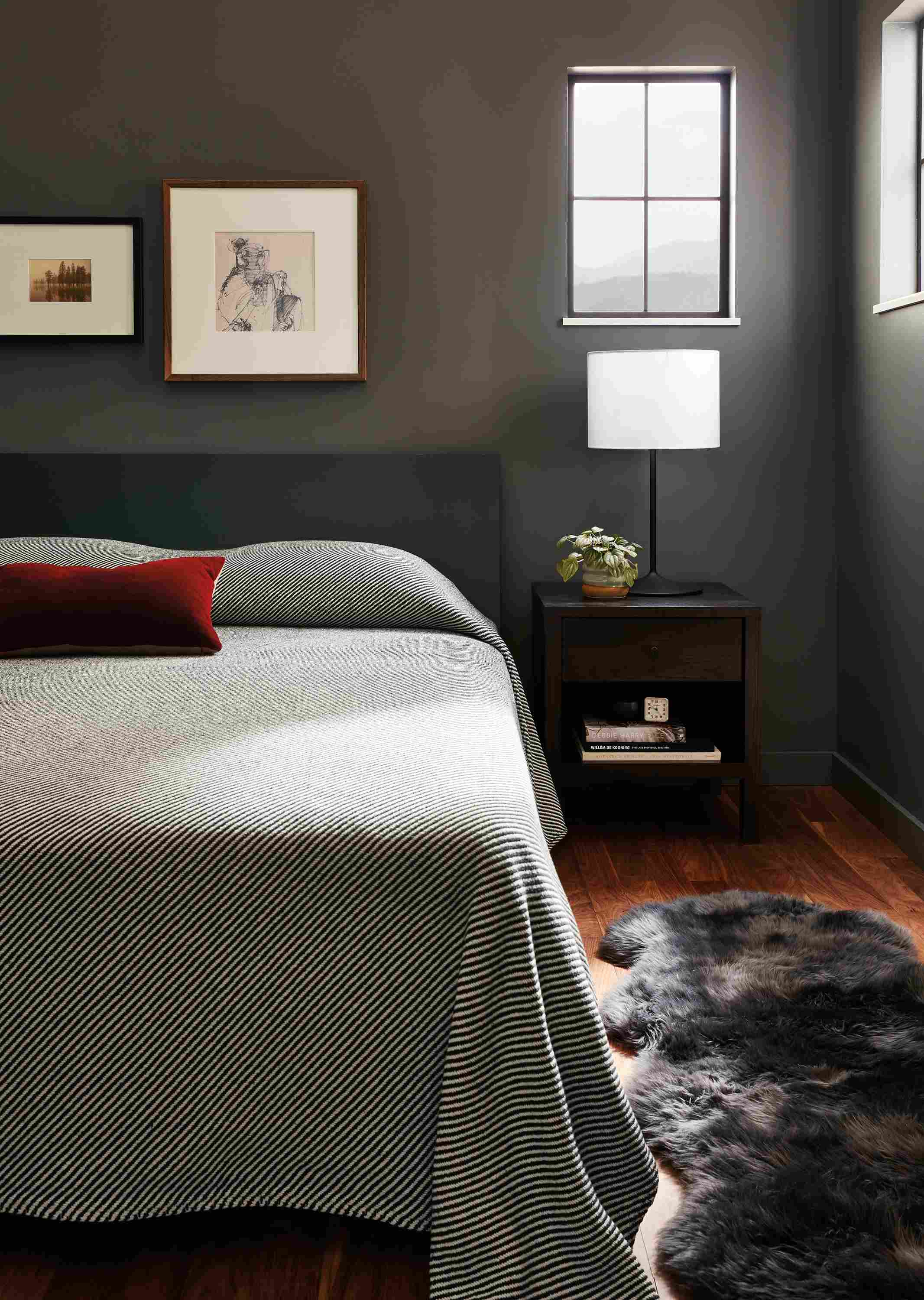 Bedroom with Copenhagen queen bed in slate.