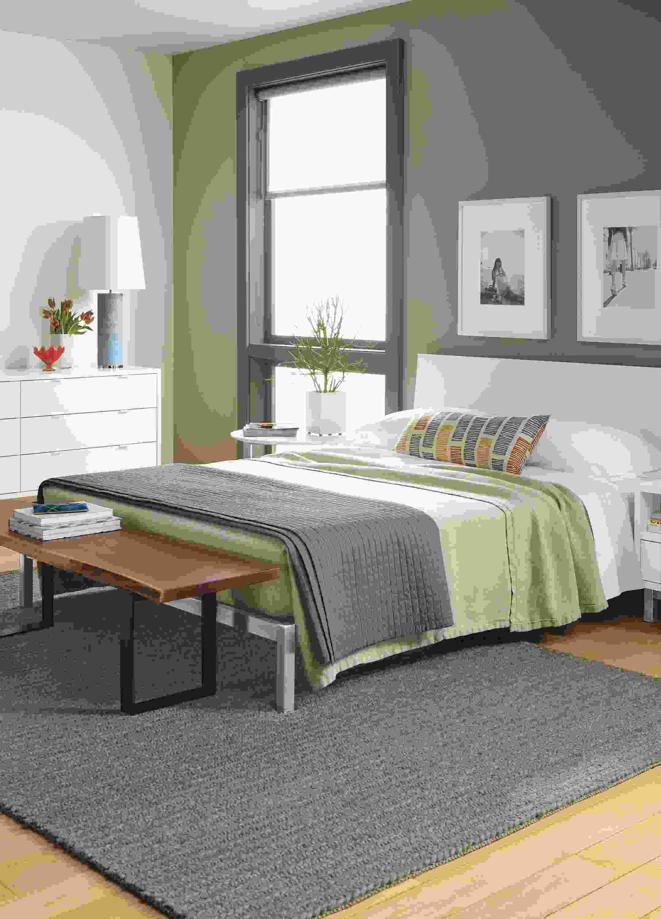 Detail of white Copenhagen queen bed.