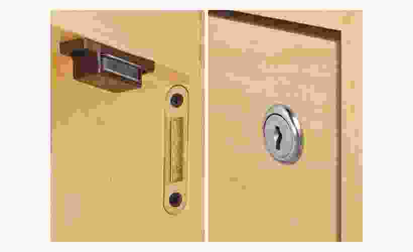 Detail of Copenhagen Custom Cabinet Drop-Down Door Closure.