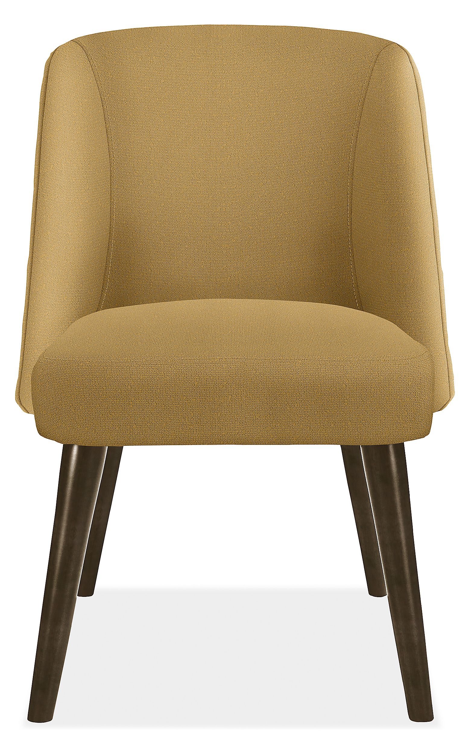 Front view of Cora Side Chair in Declan Saffron with Charcoal Legs.