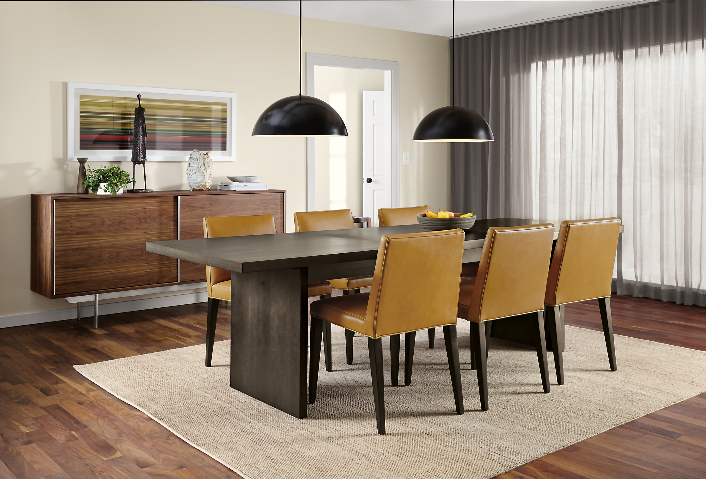Corbett dining table in charcoal.