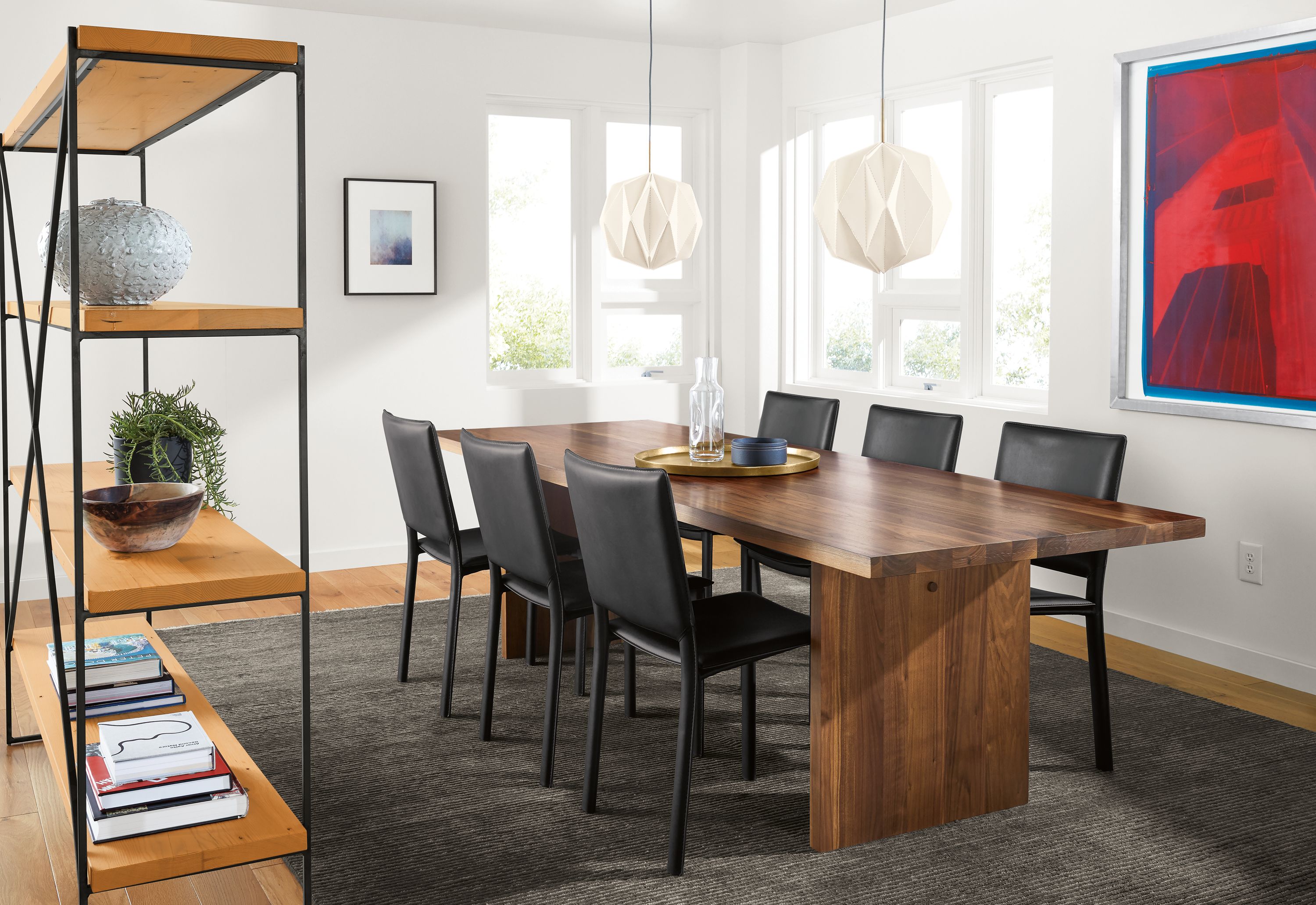 Side detail of Corbett table in walnut.