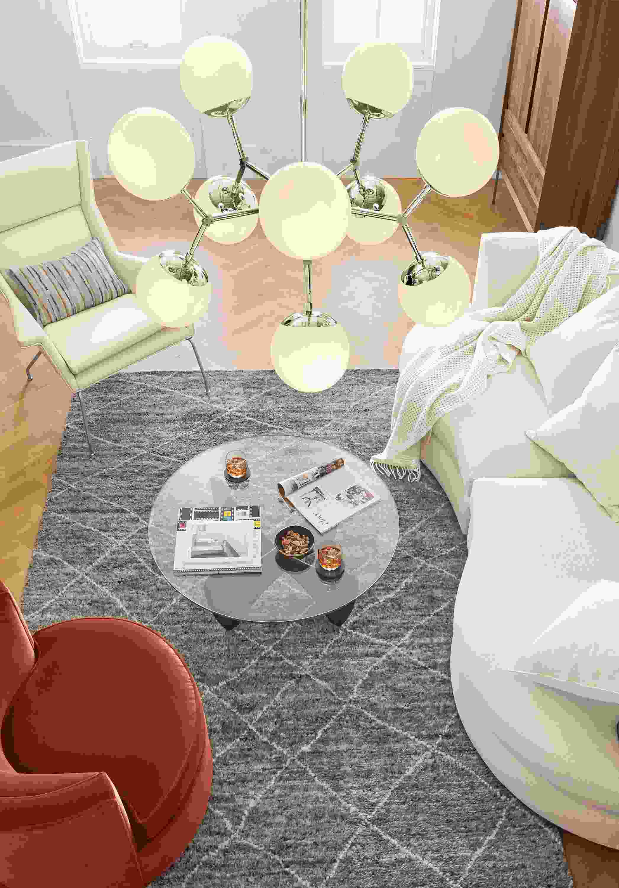 Detail of Cosma chandelier in living room.