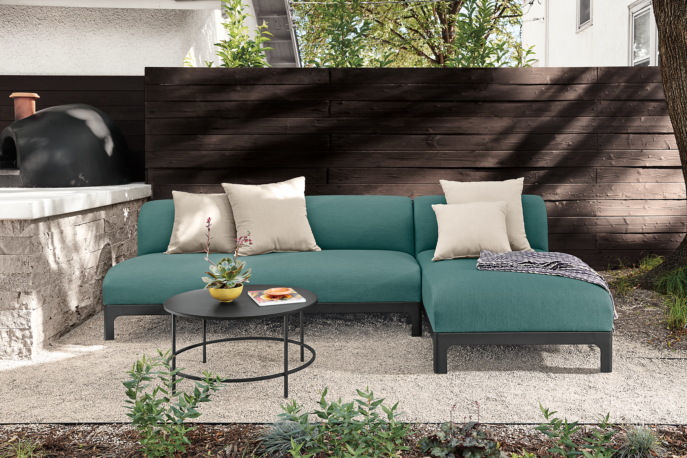 Crescent outdoor sofa with chaise.