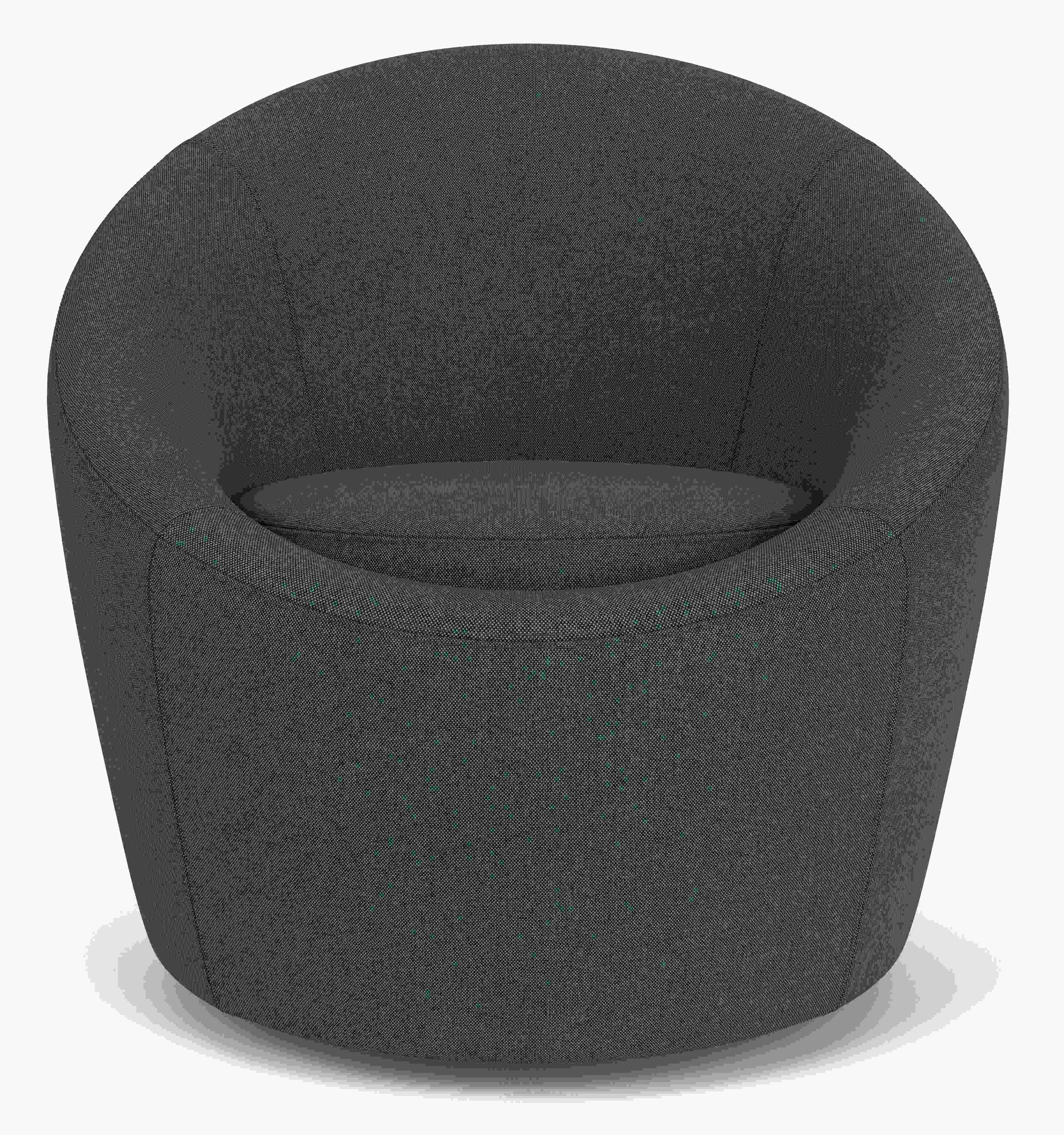 Front view of Crest Swivel Chair in Pelham ink fabric.