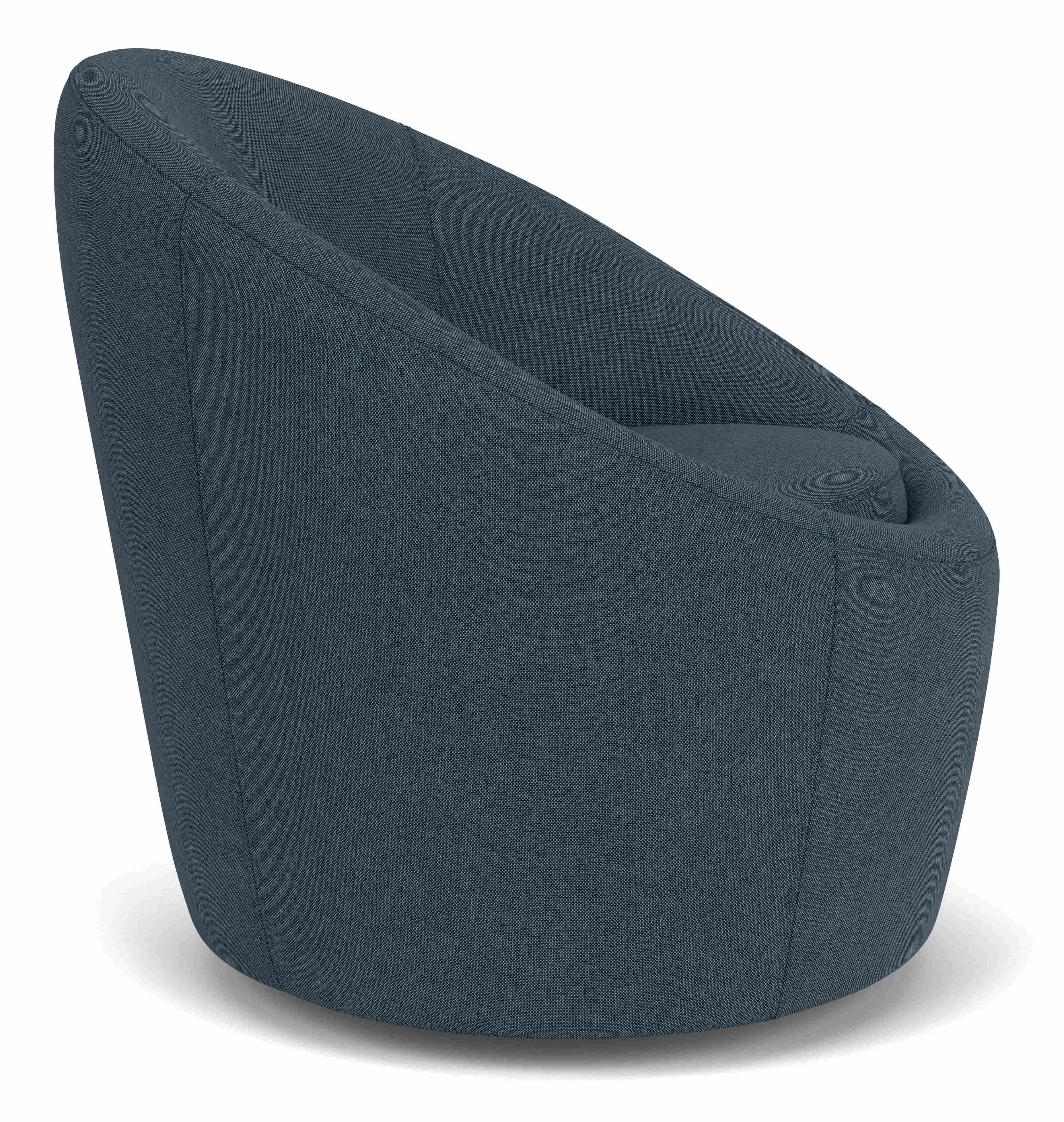 Side view of Crest Swivel Chair in Pelham ink fabric.