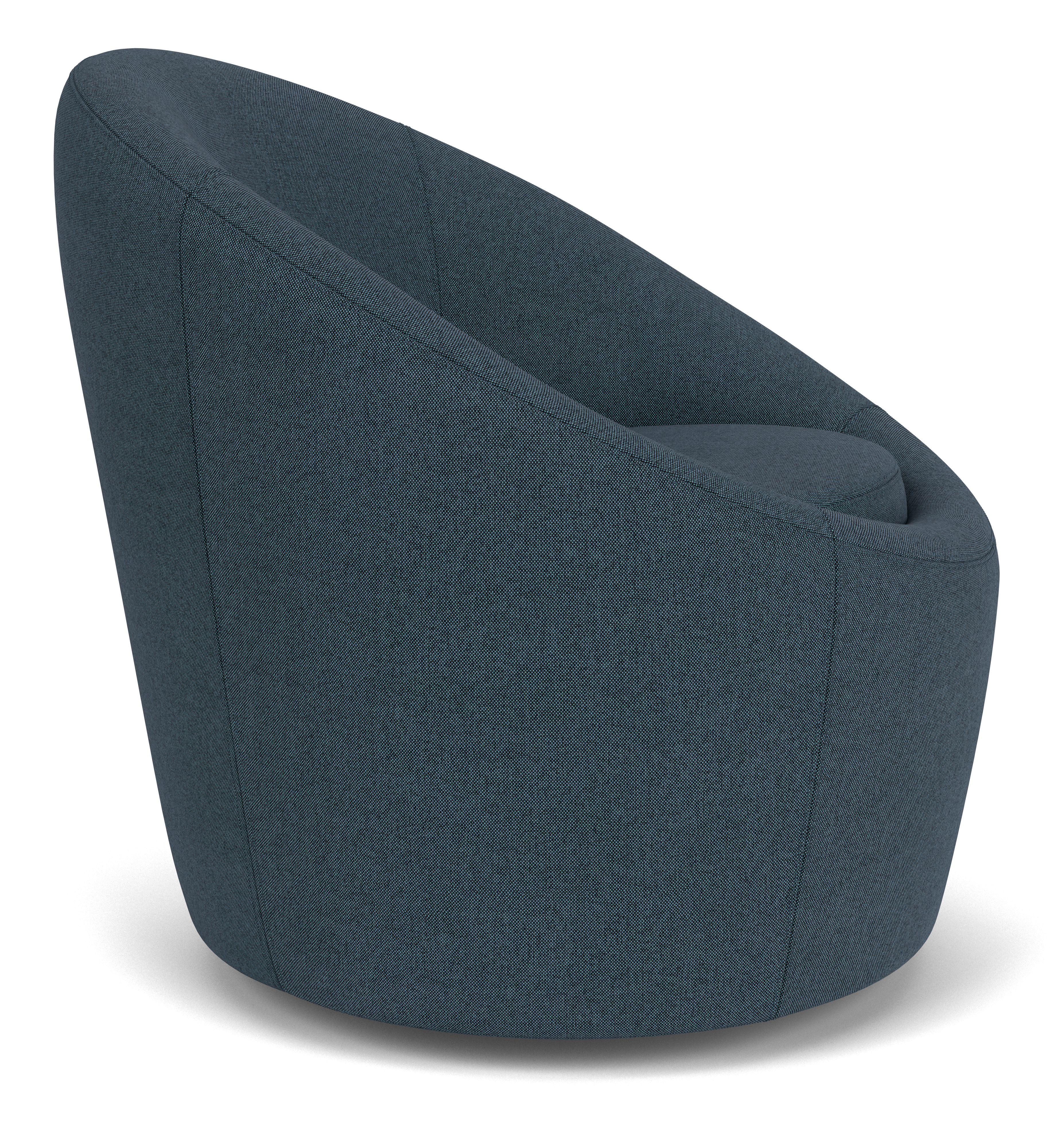 Side view of Crest Swivel Chair in Pelham ink fabric.