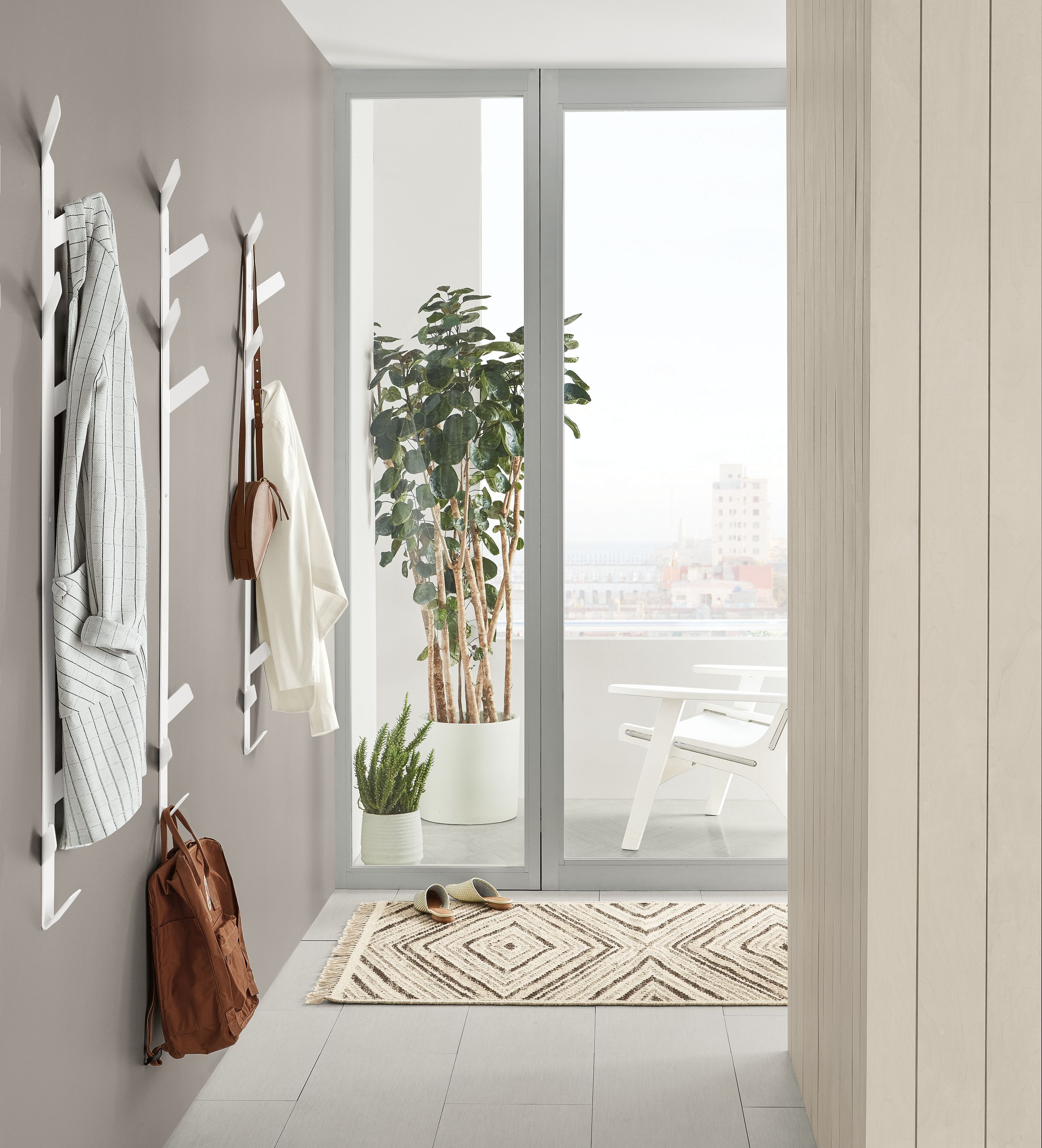 Crew Vertical Coat Rack in White Storage Entryway Room Board