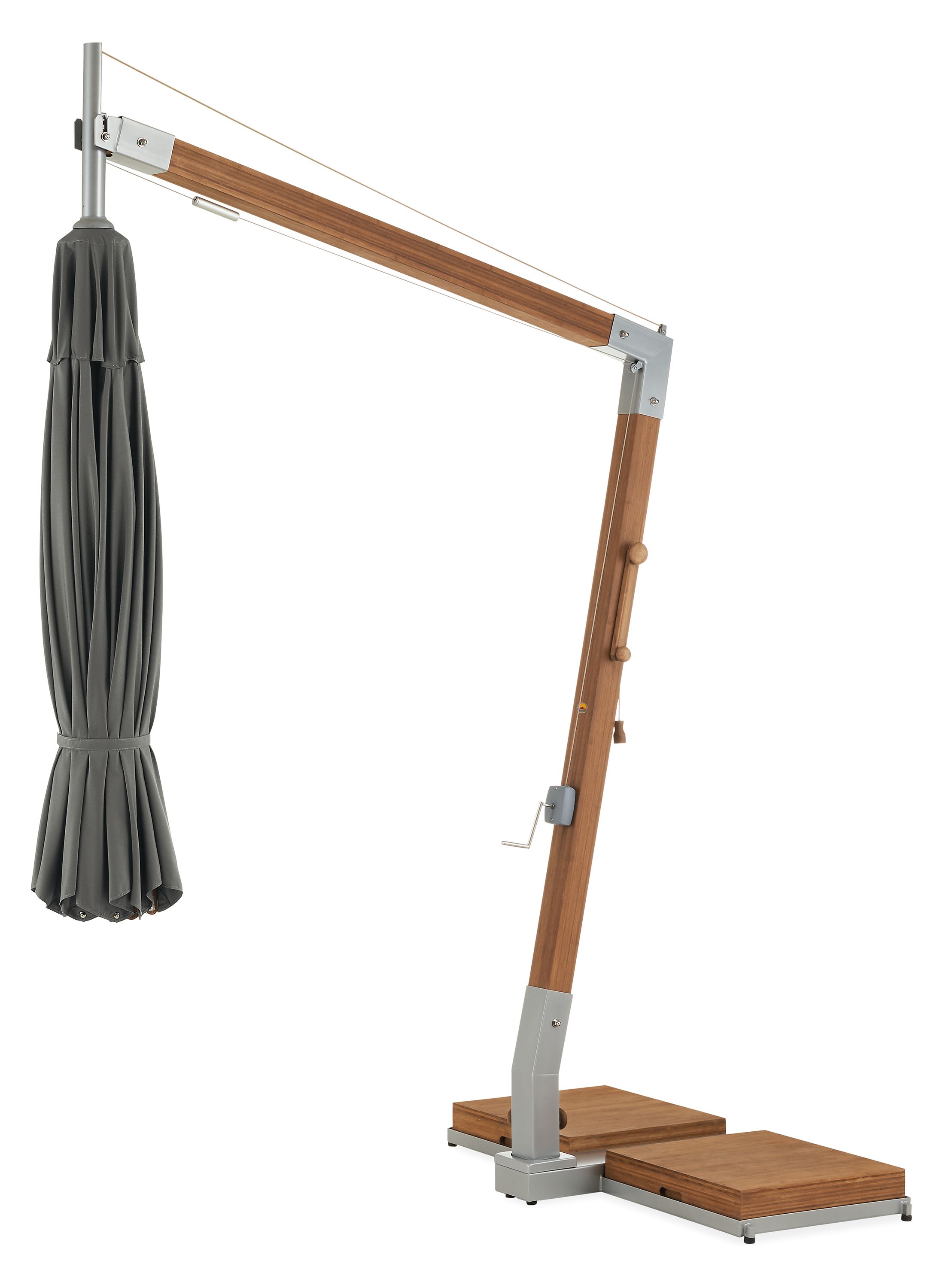 Detail of Cumulo 12' Patio Umbrella in Spuncrylic Grey with Bamboo Pole.