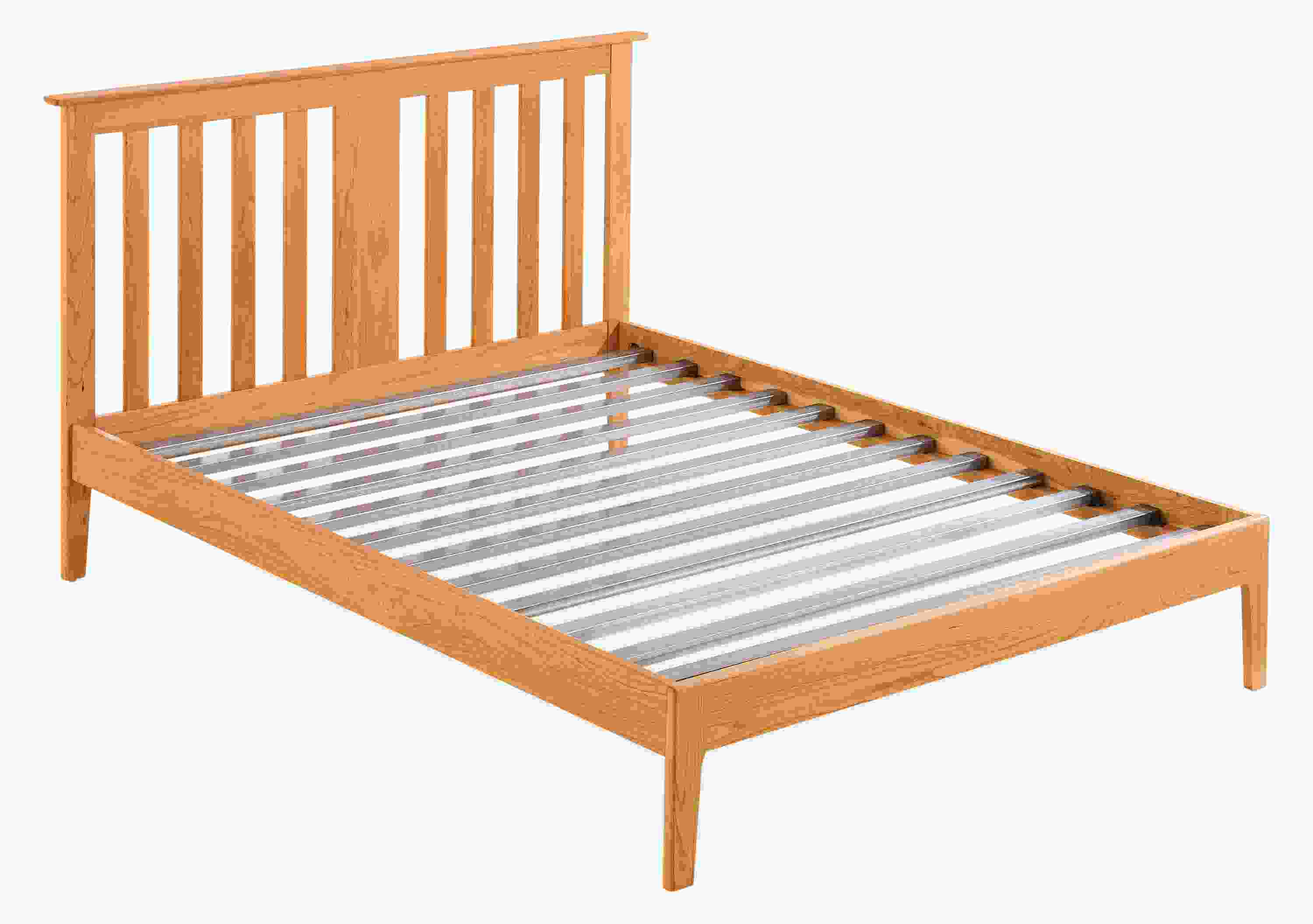 Danbury queen size low footboard bed in cherry showing metal support slats.