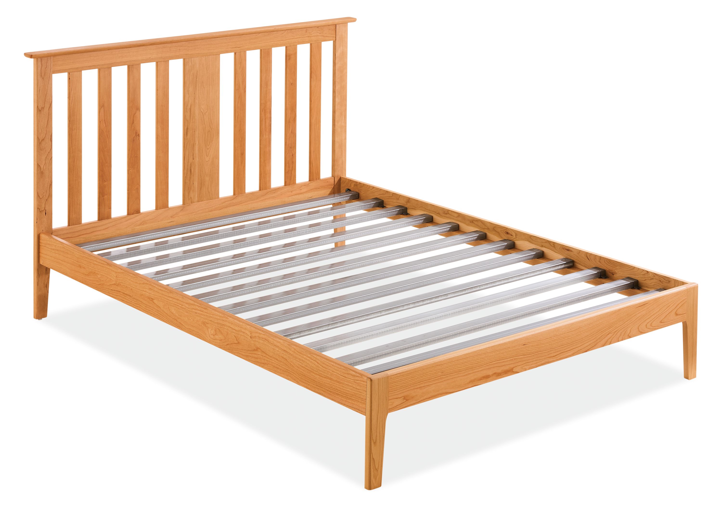 Danbury queen size low footboard bed in cherry showing metal support slats.