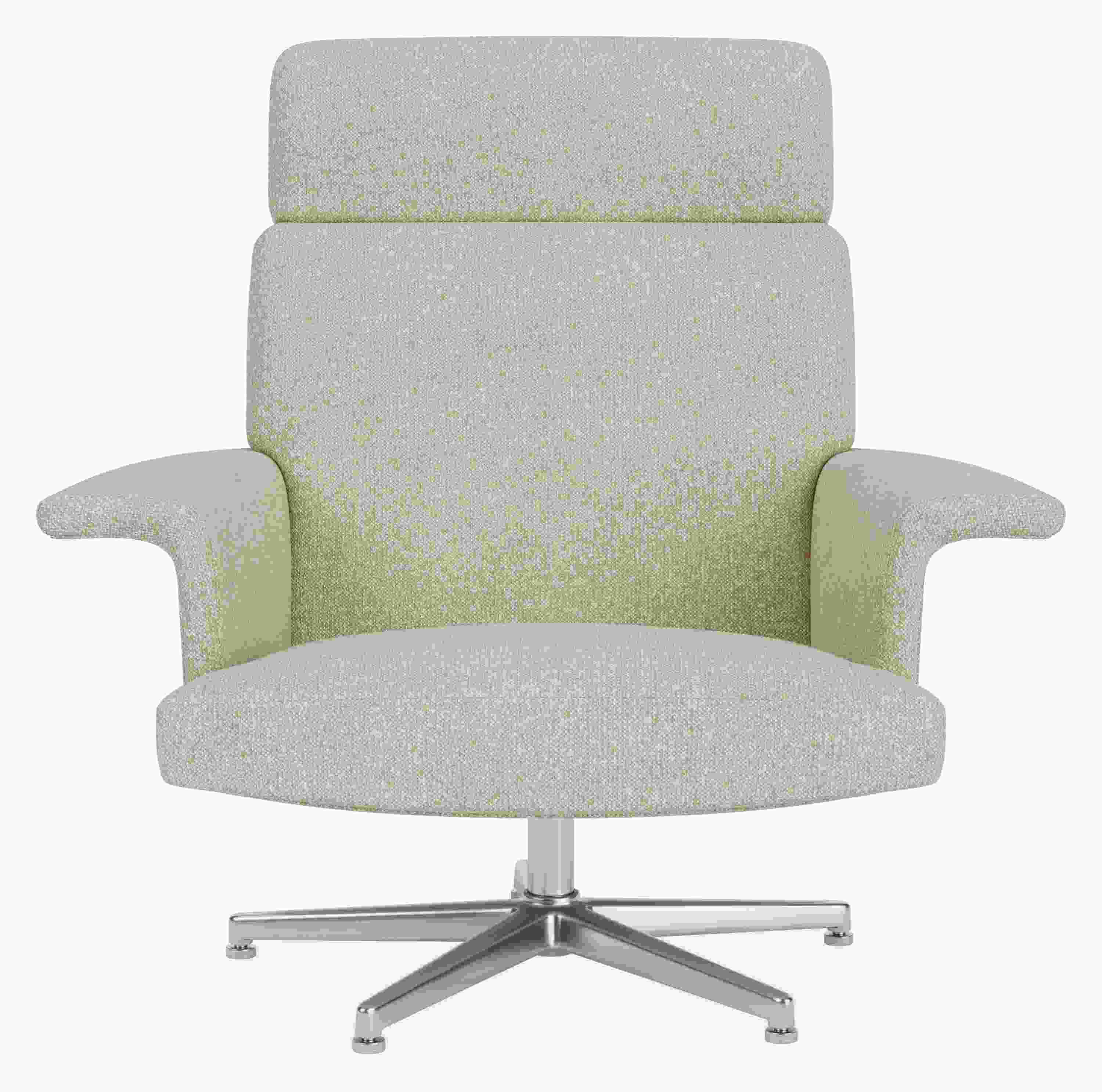 Front view of Daniels Swivel Chair in Conley natural Fabric with Aluminum Base.