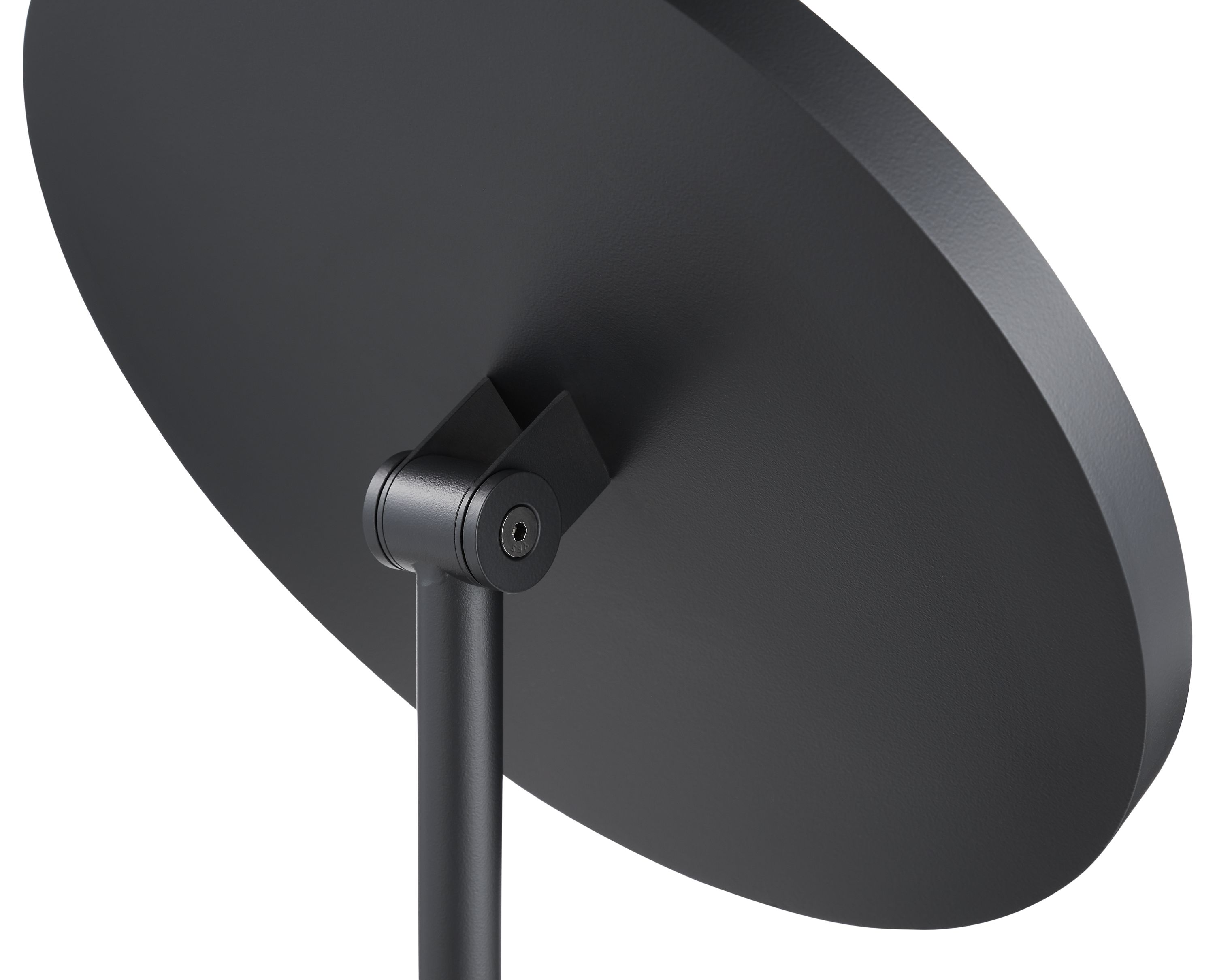 Detail of back hinge of Dawn Tabletop Mirror in Graphite.