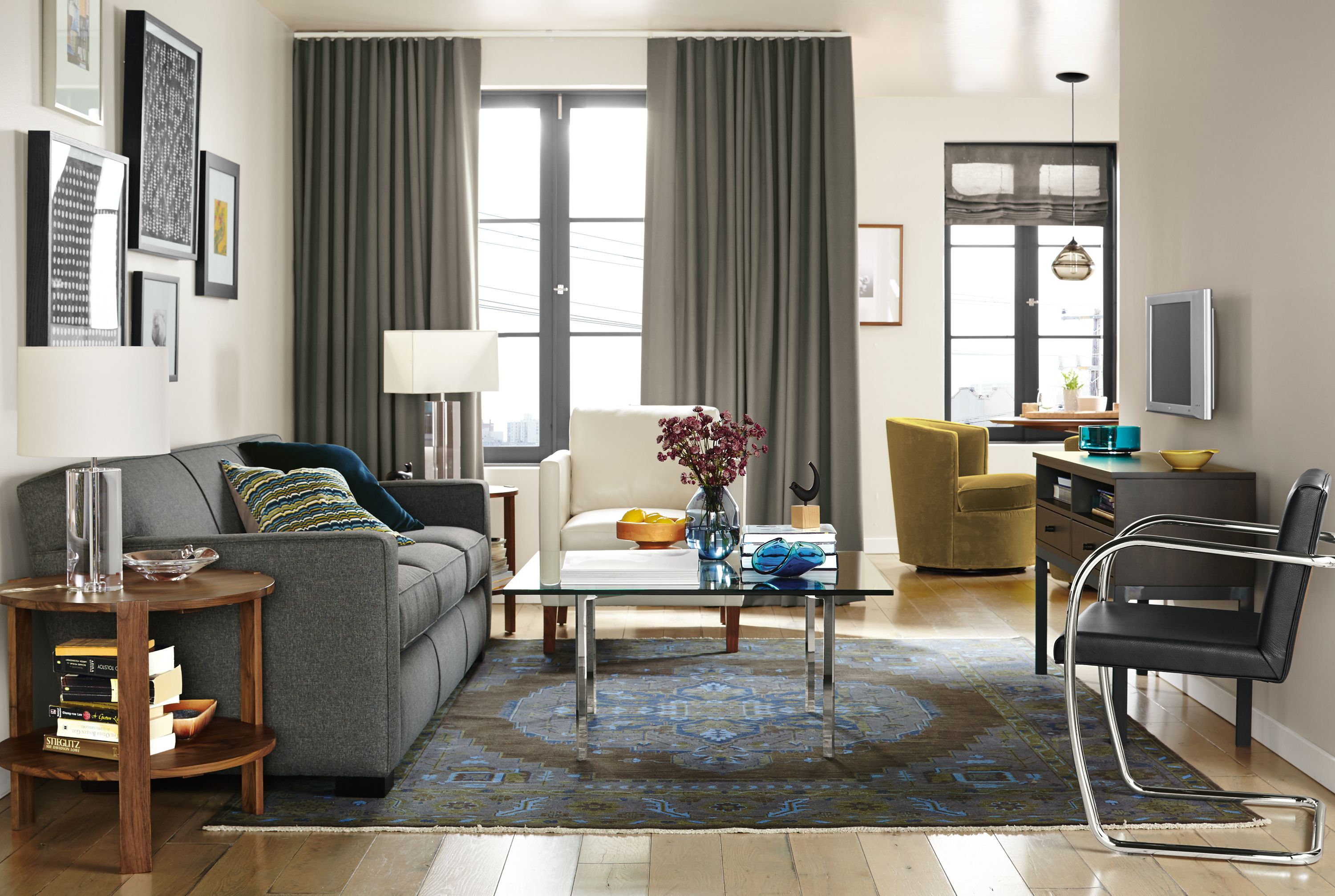 Living room with Dean sofa in daly charcoal.