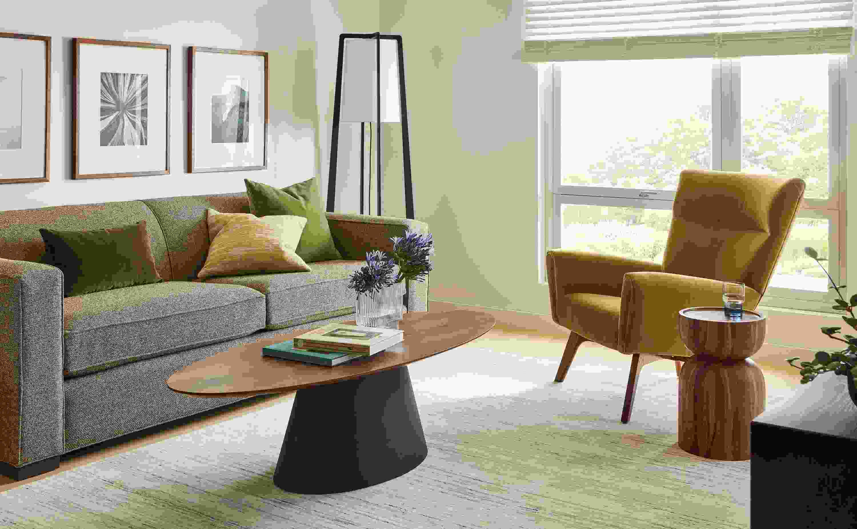 Living room with Decker coffee table in graphite.