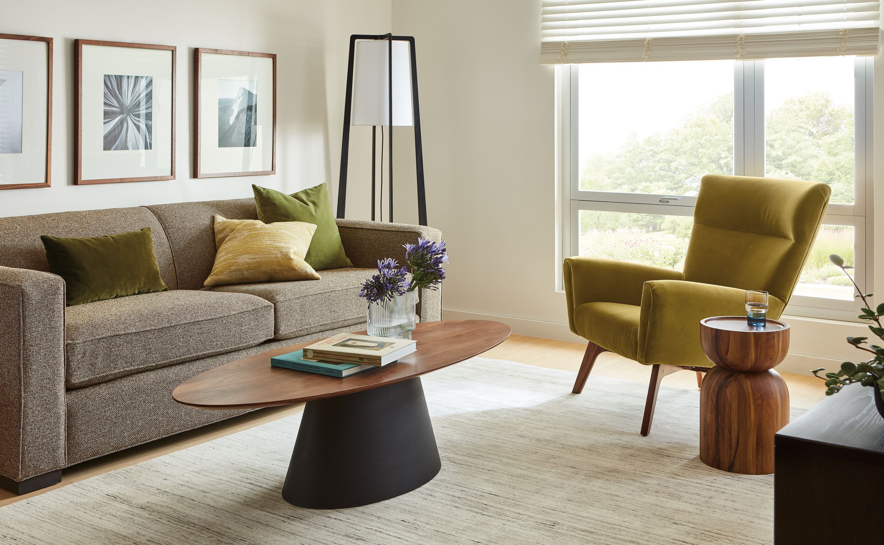 Living room with Decker coffee table in graphite.