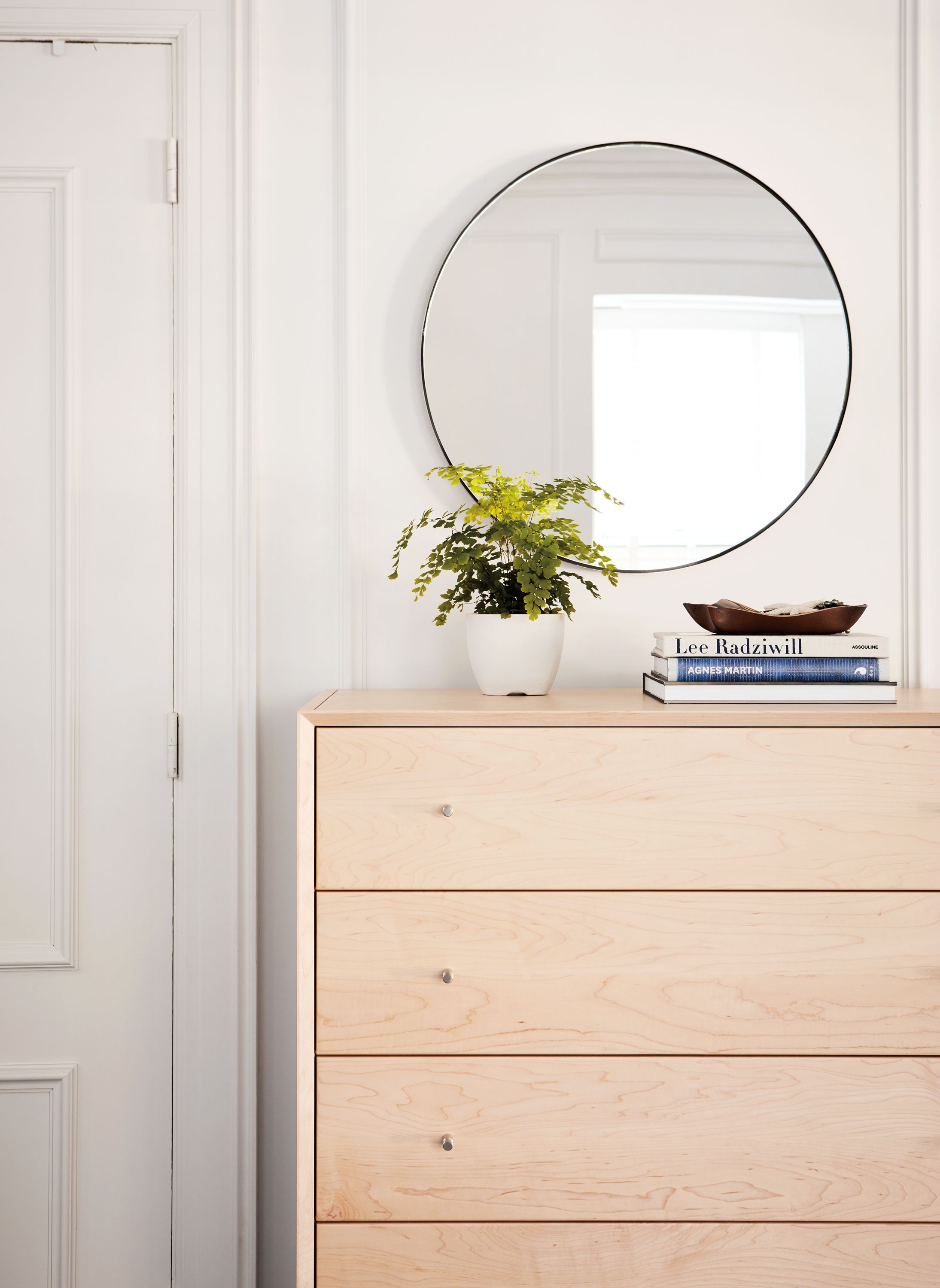 Side detail of Delano five-drawer dresser.