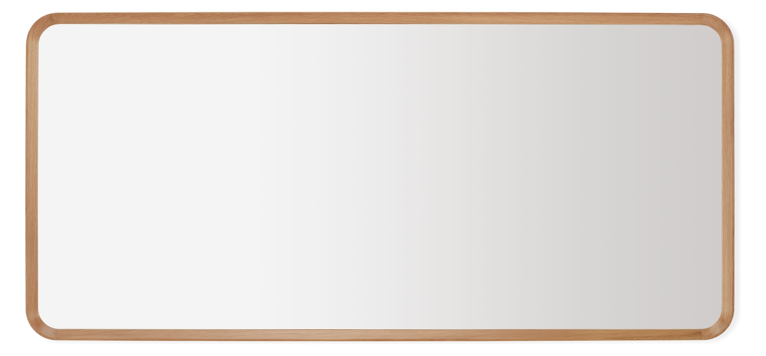 Front view of Donahue 67-wide by 31 wall mirror in rye on red oak.