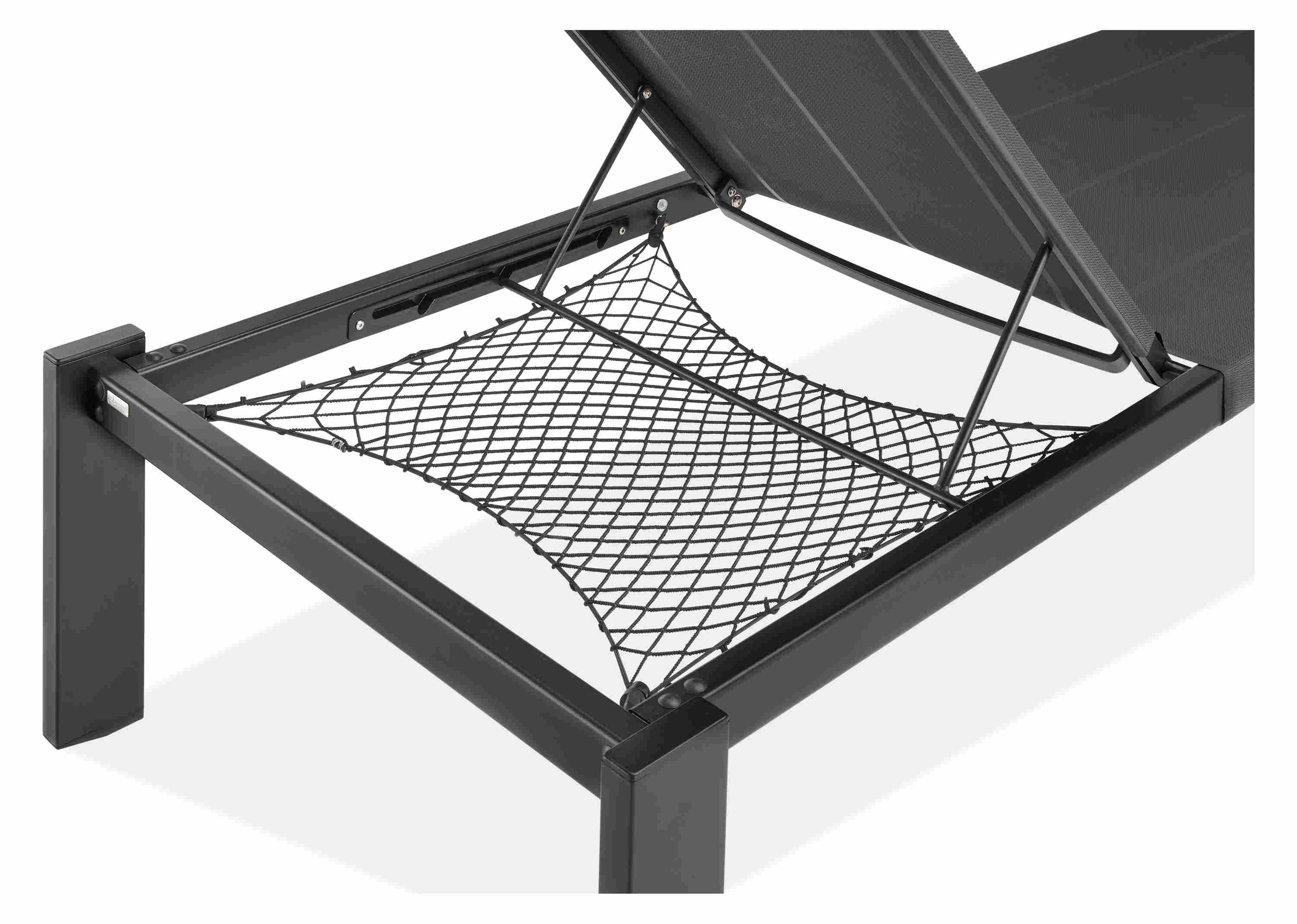 Detail of Dorian Chaise with Storage Net in Black.