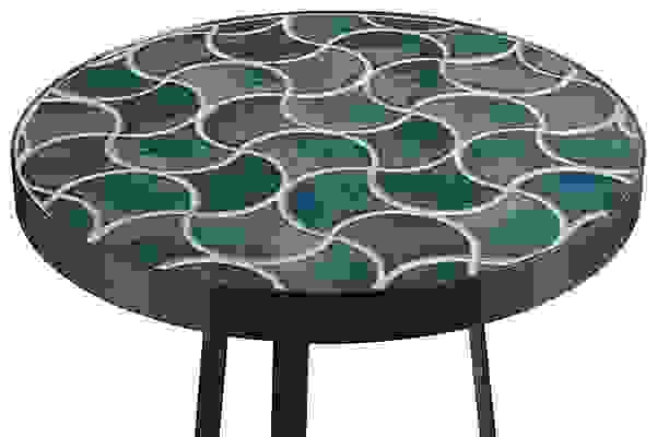 Close detail of Doro blue tile table.