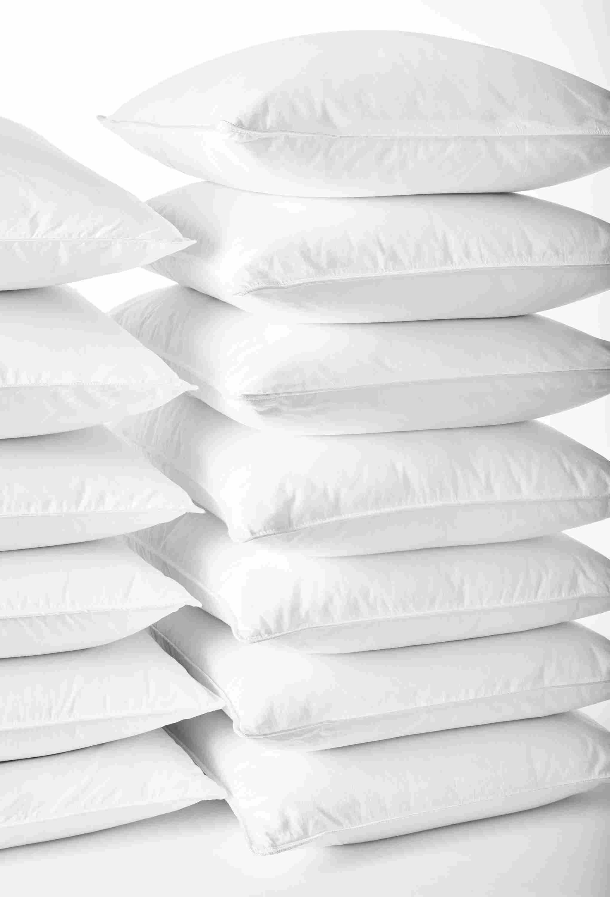Detail of down medium pillow stacks.