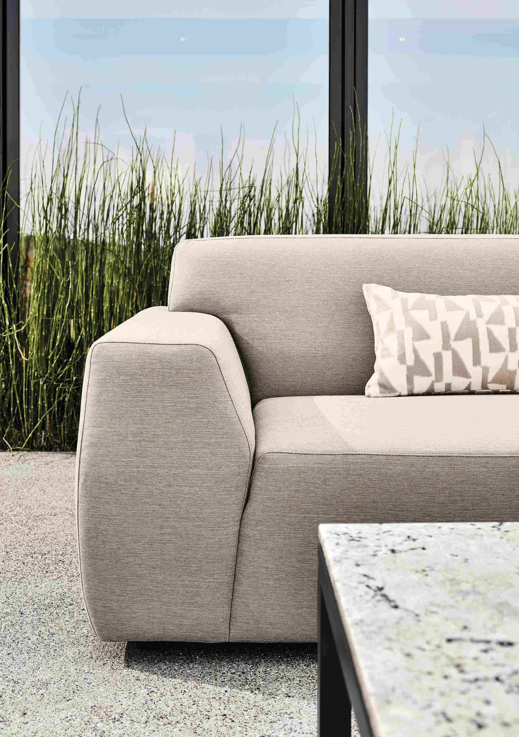 Closeup detail of Drift outdoor sectional in Pelham Cement.